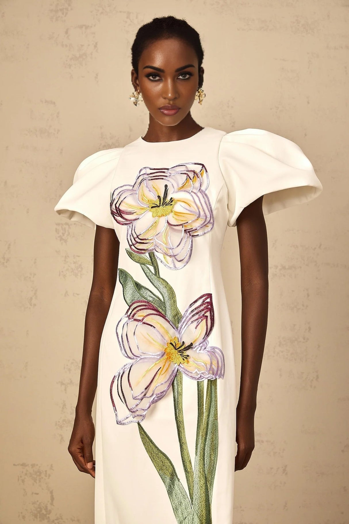 Lorelei Midi Dress White Sequin Floral Embroidered