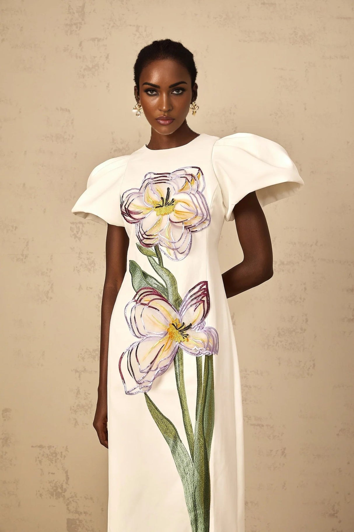 Lorelei Midi Dress White Sequin Floral Embroidered