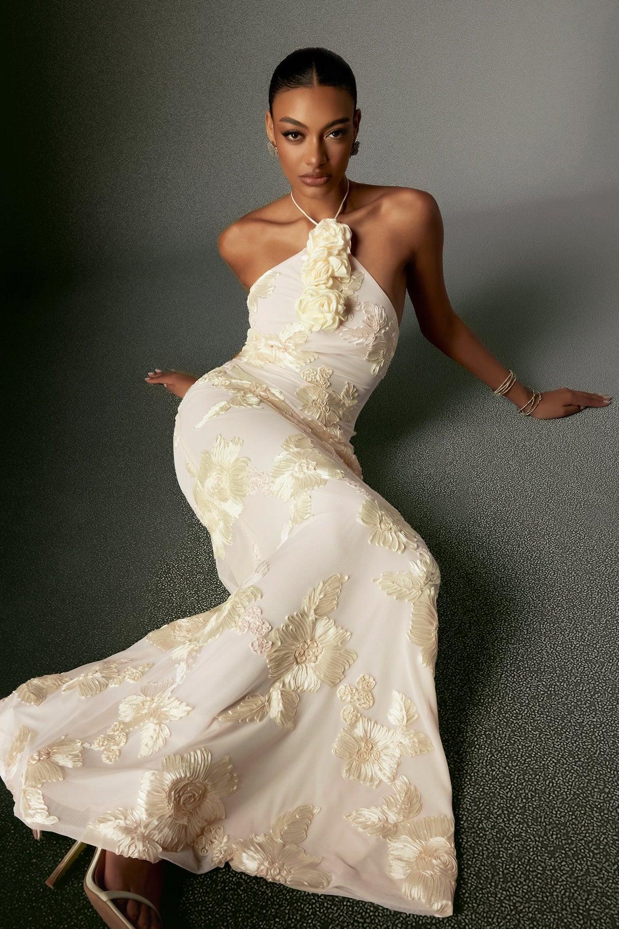 Lorelei White Floral Embroidered Halter Dress