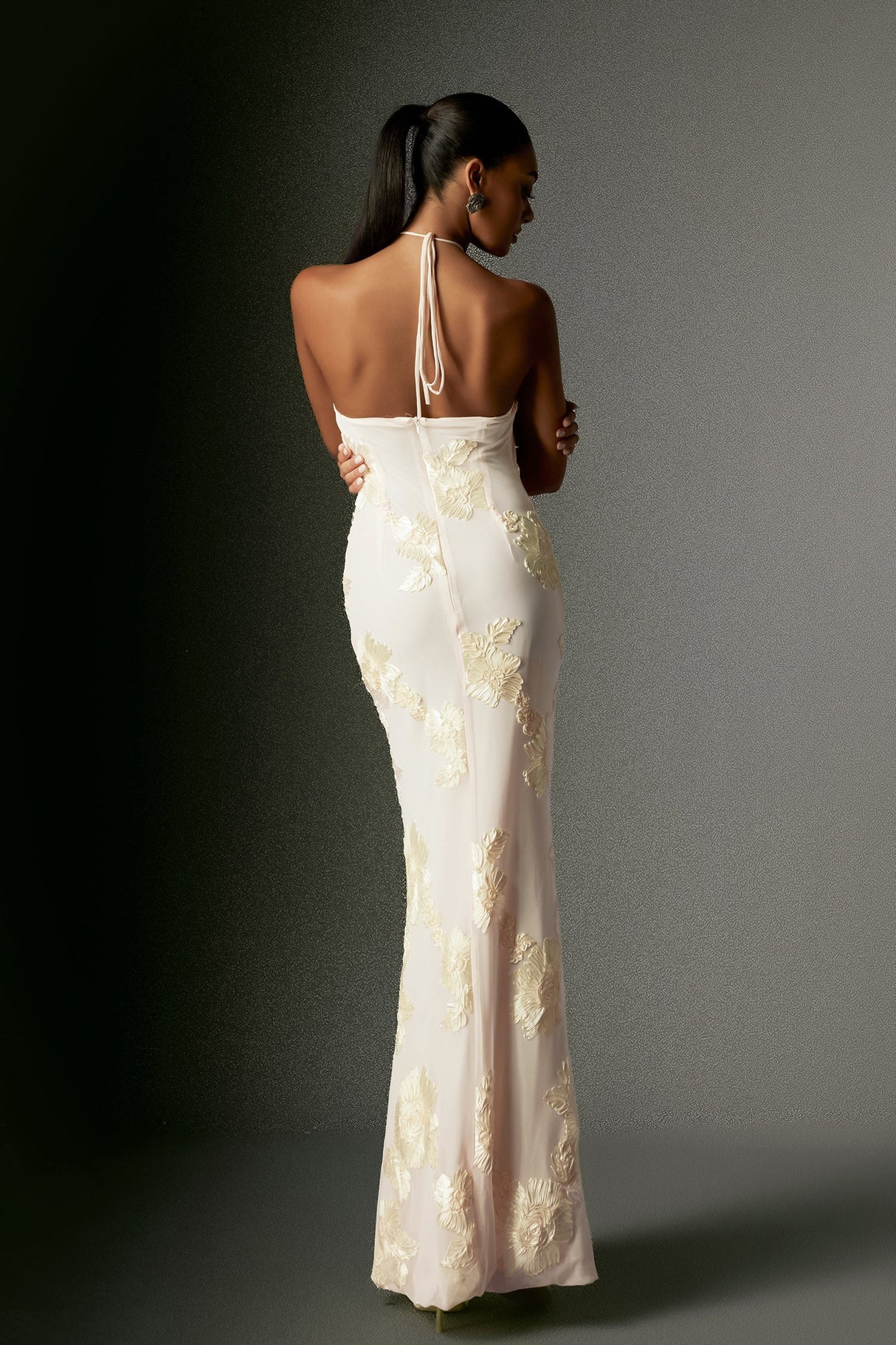 Lorelei White Floral Embroidered Halter Dress