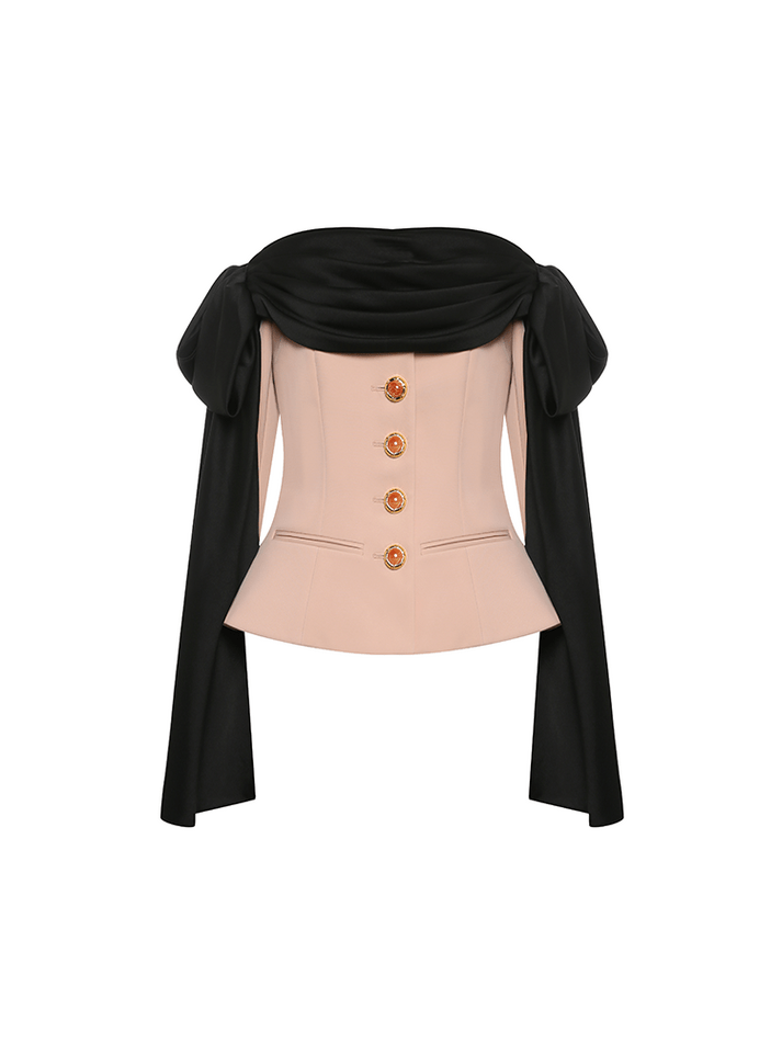 Lorenza Corset - Style Blazer - Structured Fit - Draped Off - Shoulder Detail - Decorative Buttons - Elegant Silhouette
