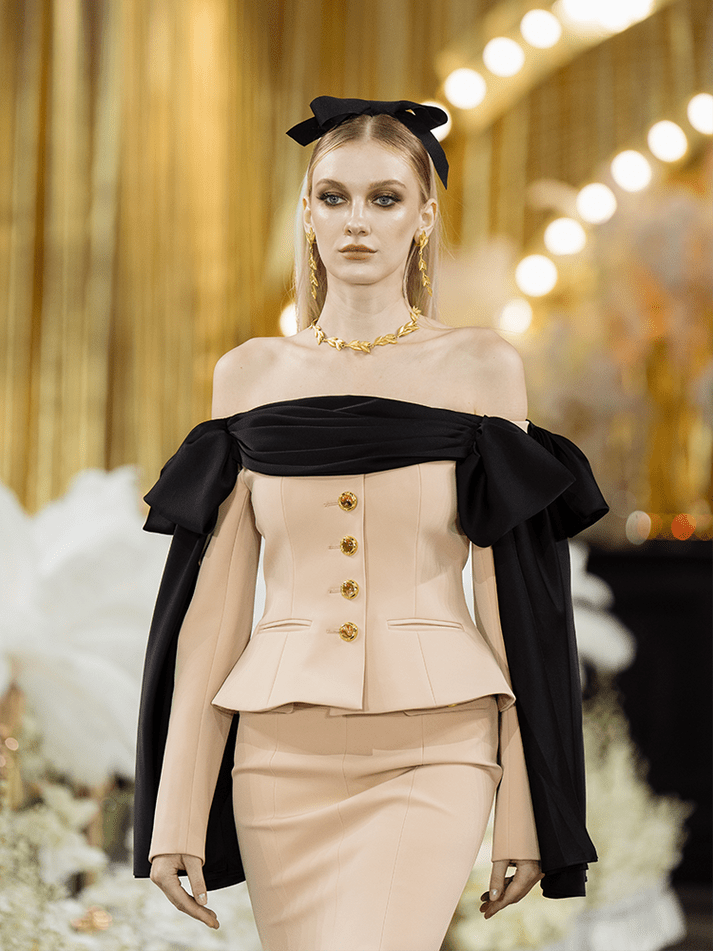 Lorenza Corset - Style Blazer - Structured Fit - Draped Off - Shoulder Detail - Decorative Buttons - Elegant Silhouette