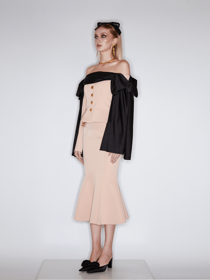 Lorenza Corset - Style Blazer - Structured Fit - Draped Off - Shoulder Detail - Decorative Buttons - Elegant Silhouette