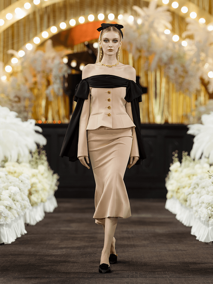 Lorenza Corset - Style Blazer - Structured Fit - Draped Off - Shoulder Detail - Decorative Buttons - Elegant Silhouette