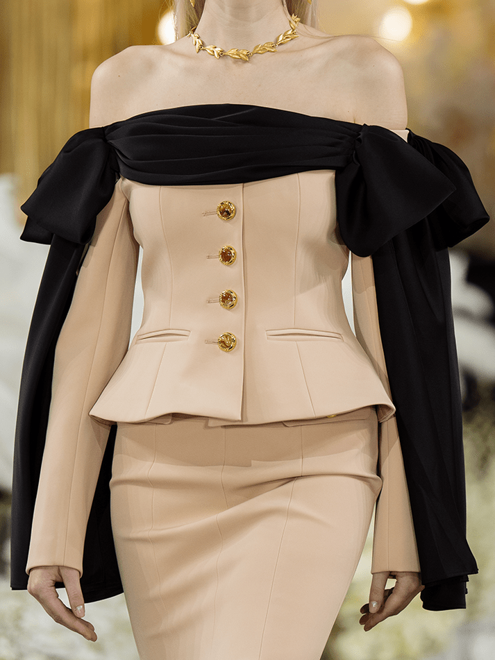 Lorenza Corset - Style Blazer - Structured Fit - Draped Off - Shoulder Detail - Decorative Buttons - Elegant Silhouette