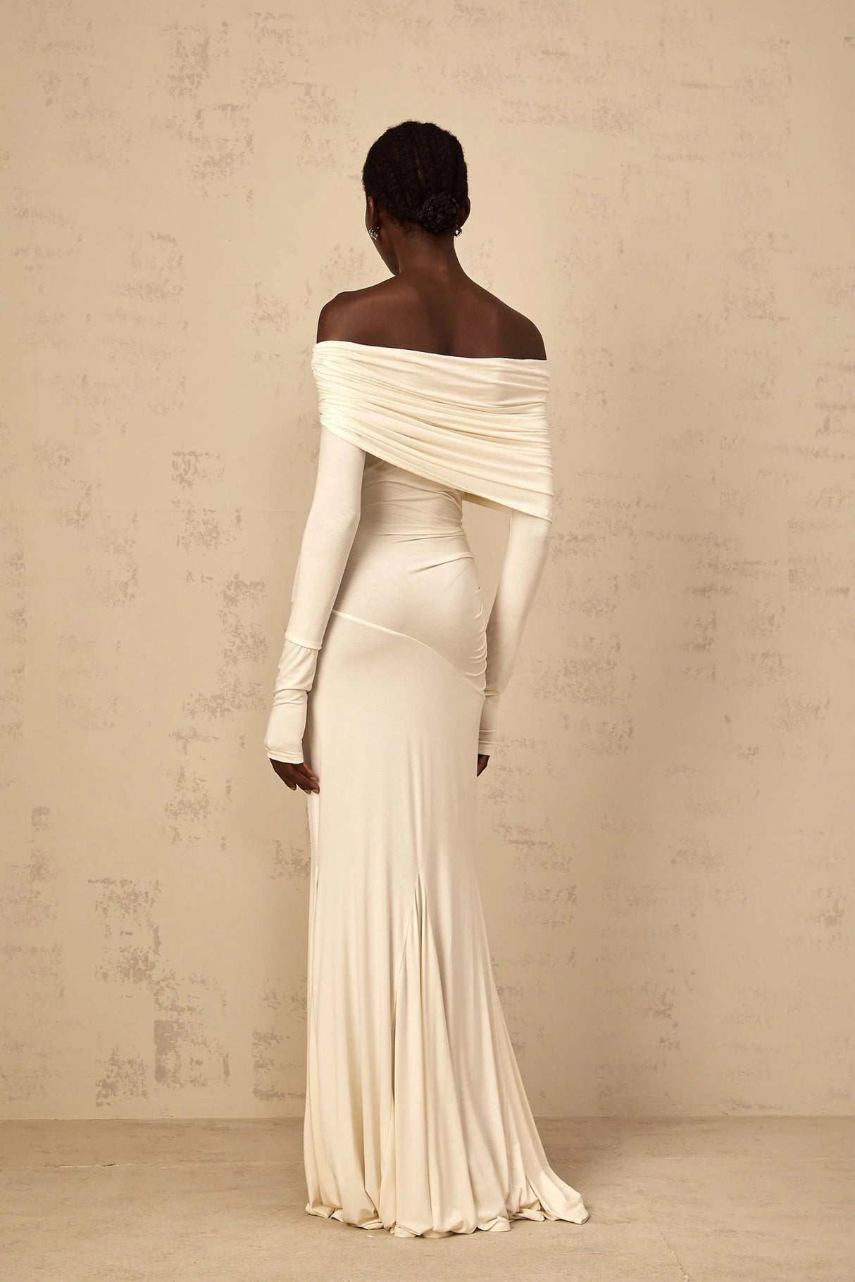 Lorenza Maxi Dress Off - Shoulder Ruched & Flared Hem White