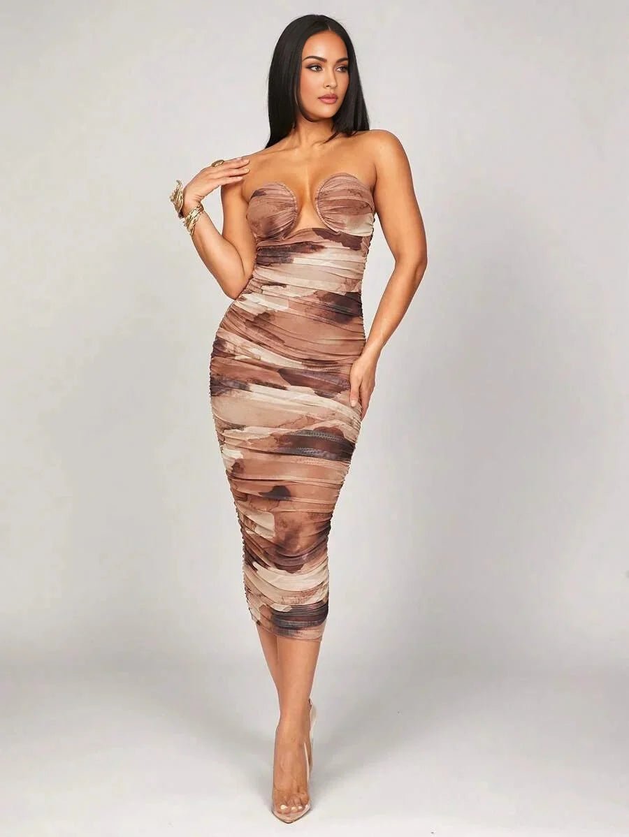 Lorenzina Midi Dress - Strapless Neckline - Wedding Occasion - Pencil Hem - Natural Waist - Elegant Style