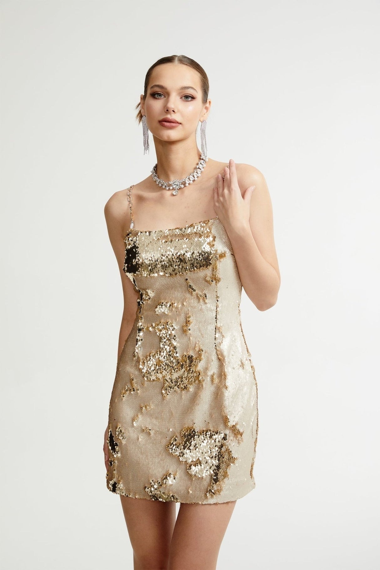 Lucia Mini Dress Gold Sequin Reversible Elegance & Glam
