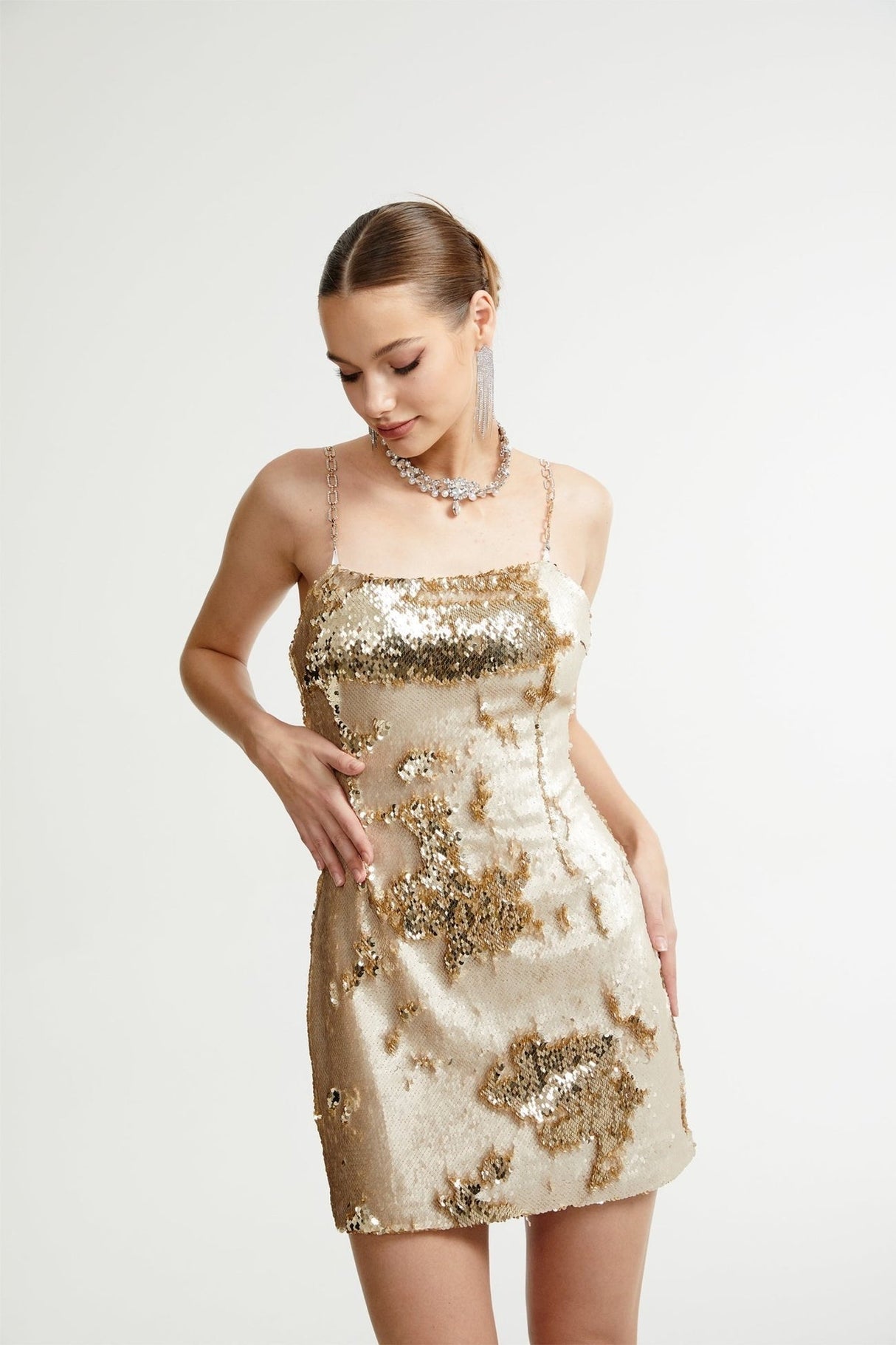 Lucia Mini Dress Gold Sequin Reversible Elegance & Glam