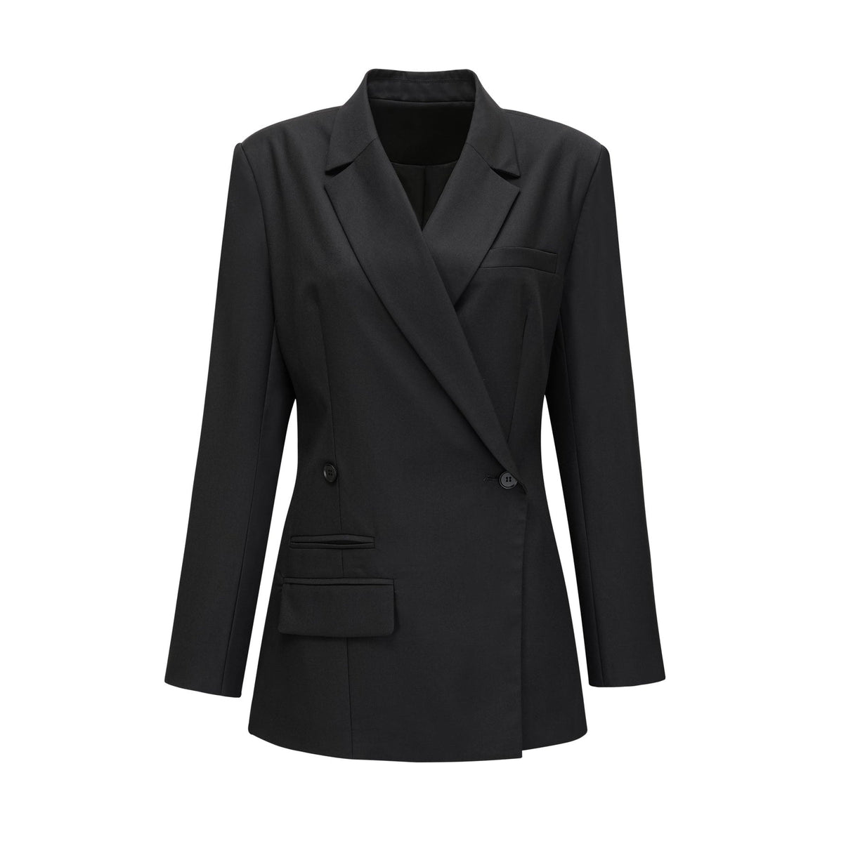 Luciana Blazer Black Wool Double Breasted Cinched & Padded