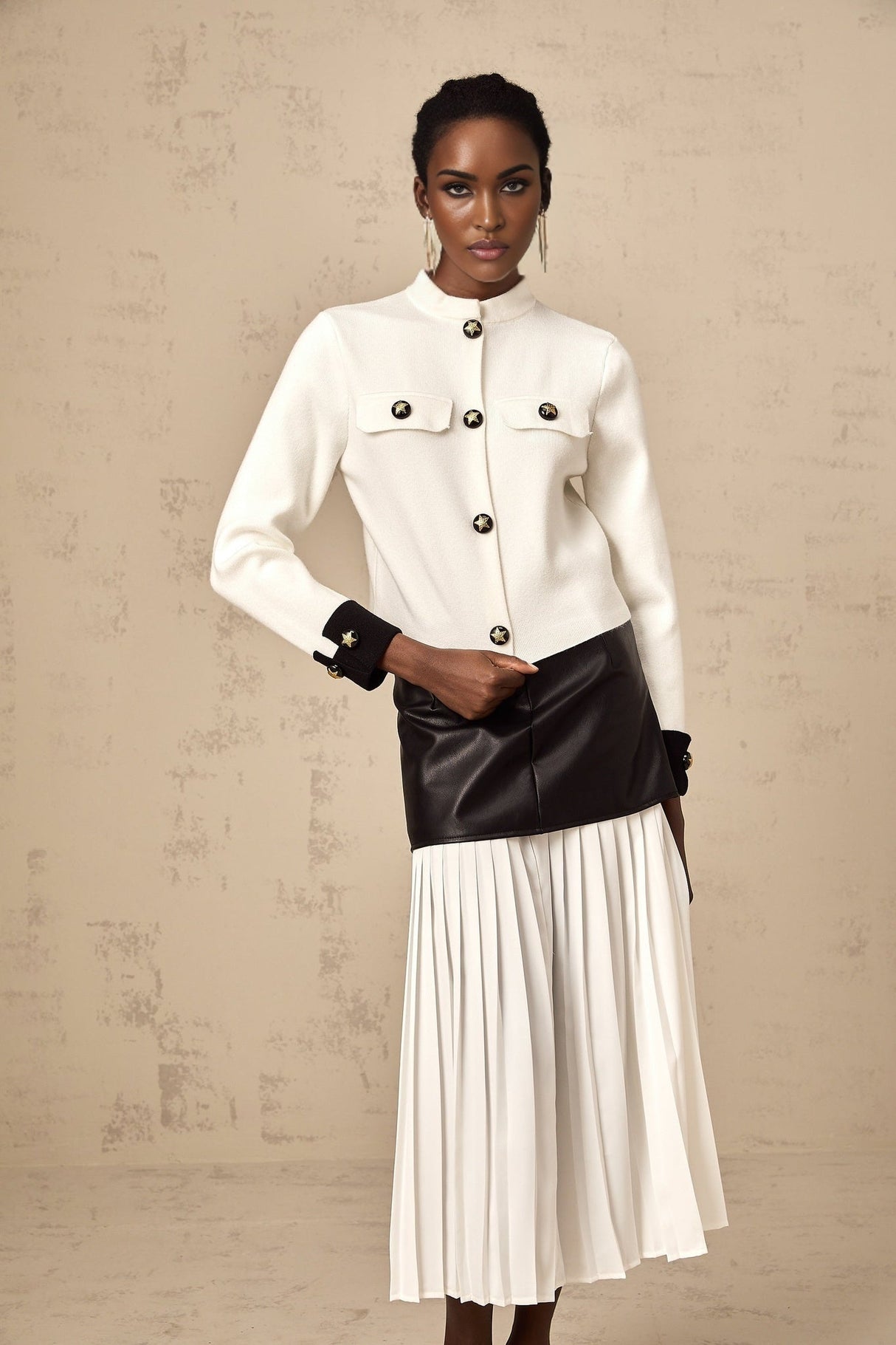 Luciana Jacket White Fine Knit Star Motif Cropped Style