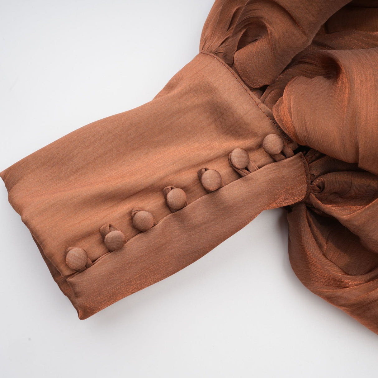 Luciana Maxi Dress in Brown Satin with Ribbon Tie - Neck and Pleats