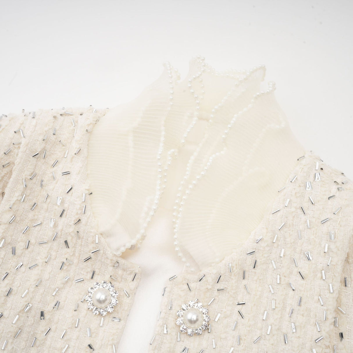 Lucille Jacket White Beaded Ruffle Cropped & Embellished