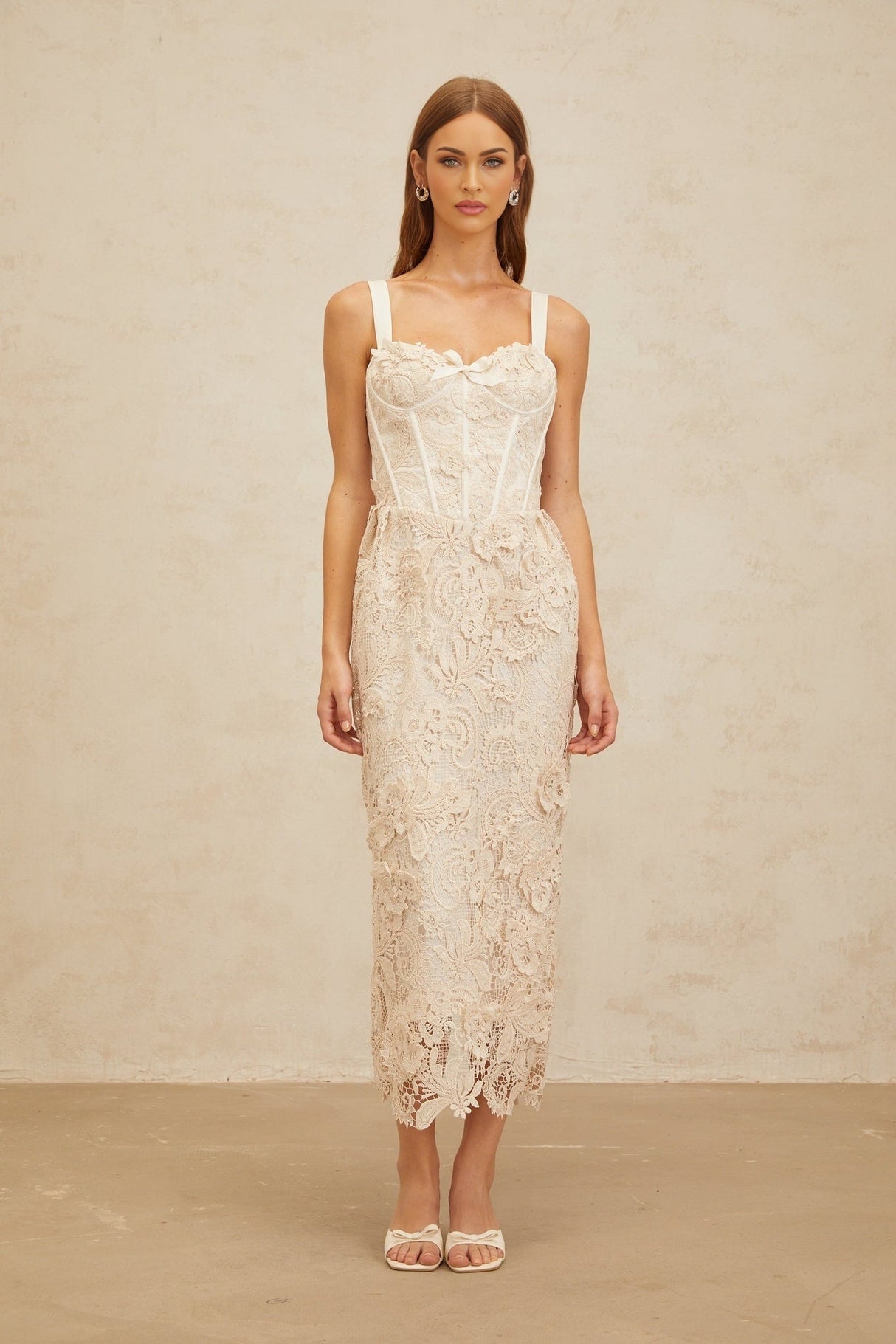 Lucille Midi Dress - Sweetheart Neckline - Boned Bodice - Cinched Waist - Corset Style - Rear Slit