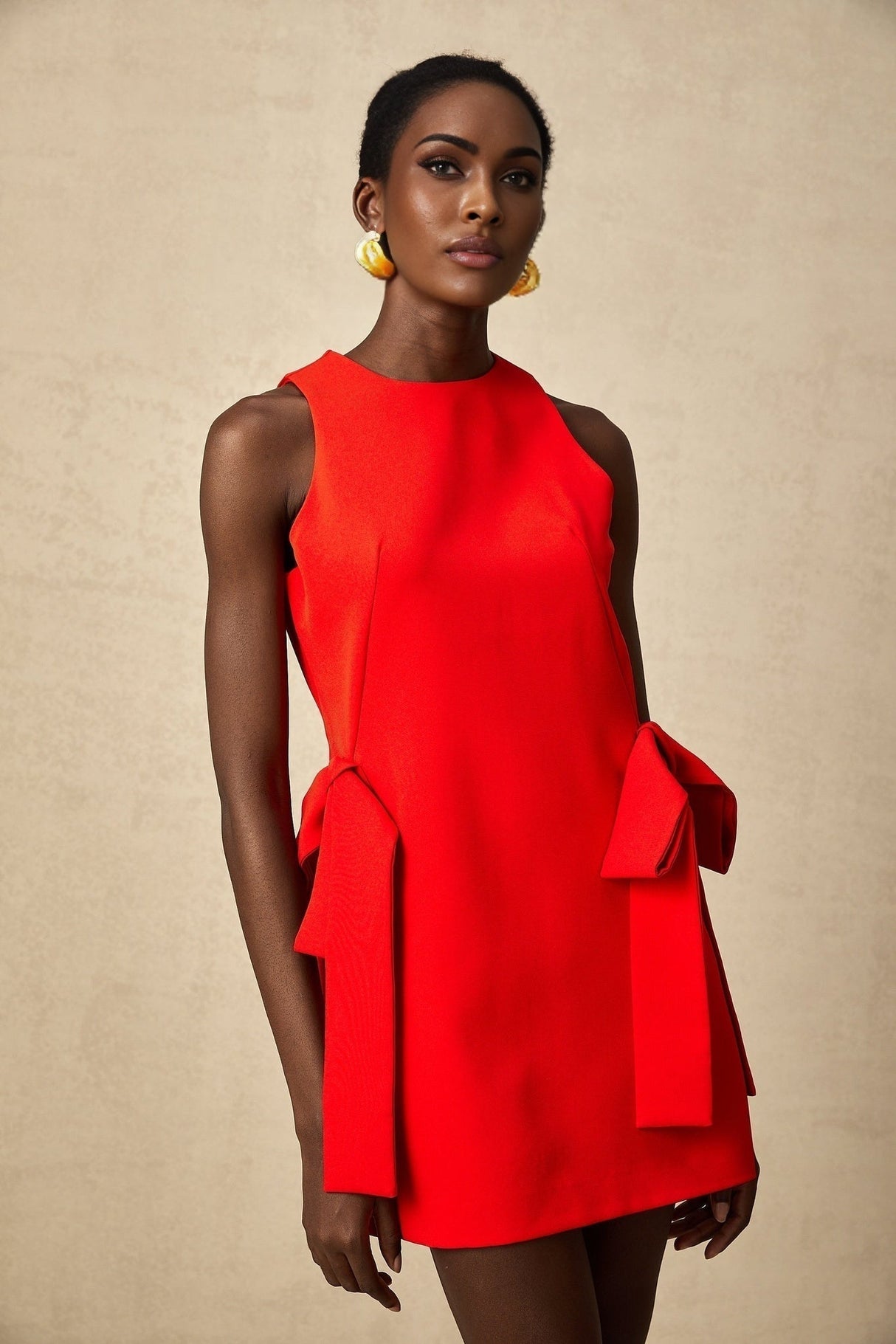 Lucille Mini Dress Red Sleeveless Bow Knot Thigh Length