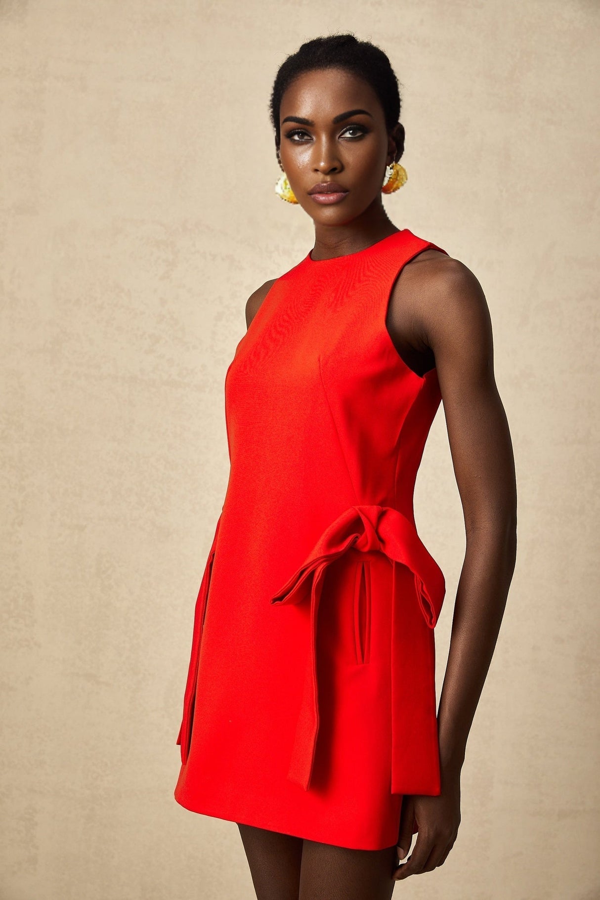 Lucille Mini Dress Red Sleeveless Bow Knot Thigh Length