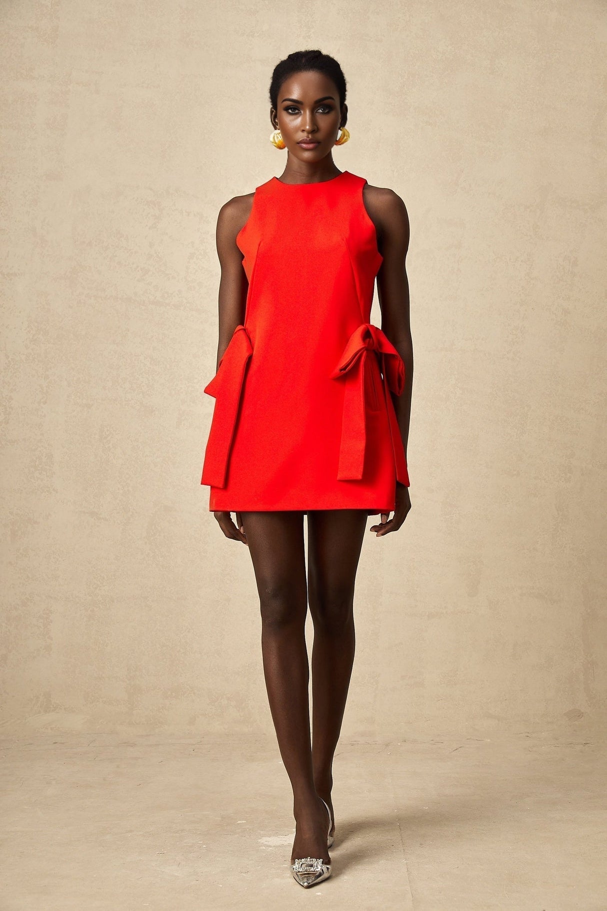 Lucille Mini Dress Red Sleeveless Bow Knot Thigh Length