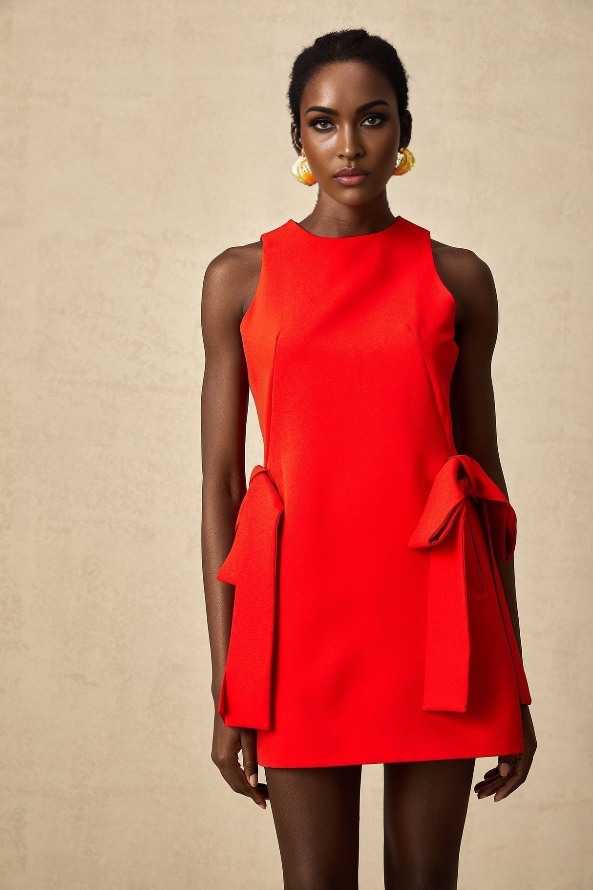 Lucille Mini Dress Red Sleeveless Bow Knot Thigh Length