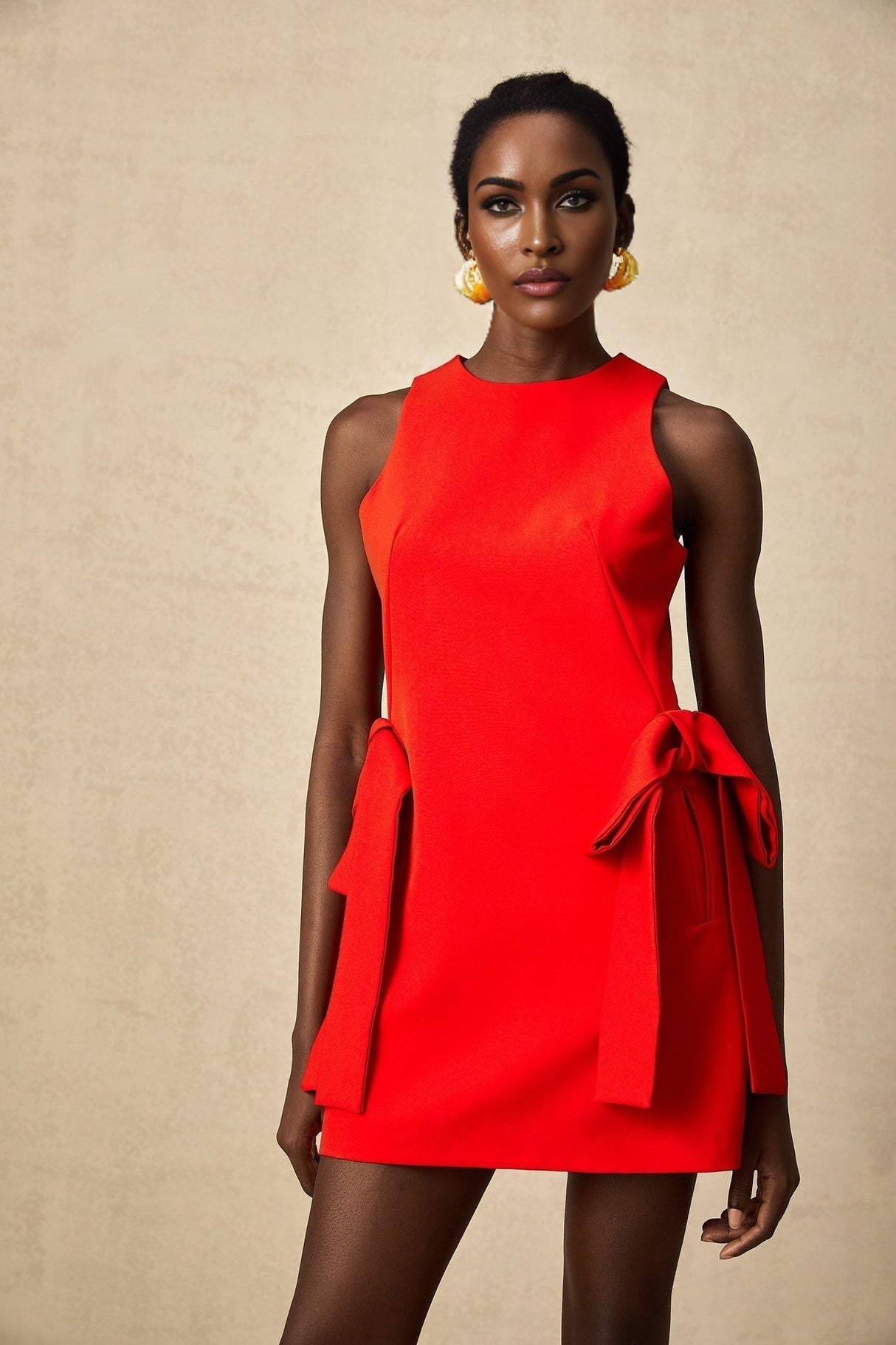 Lucille Mini Dress Red Sleeveless Bow Knot Thigh Length