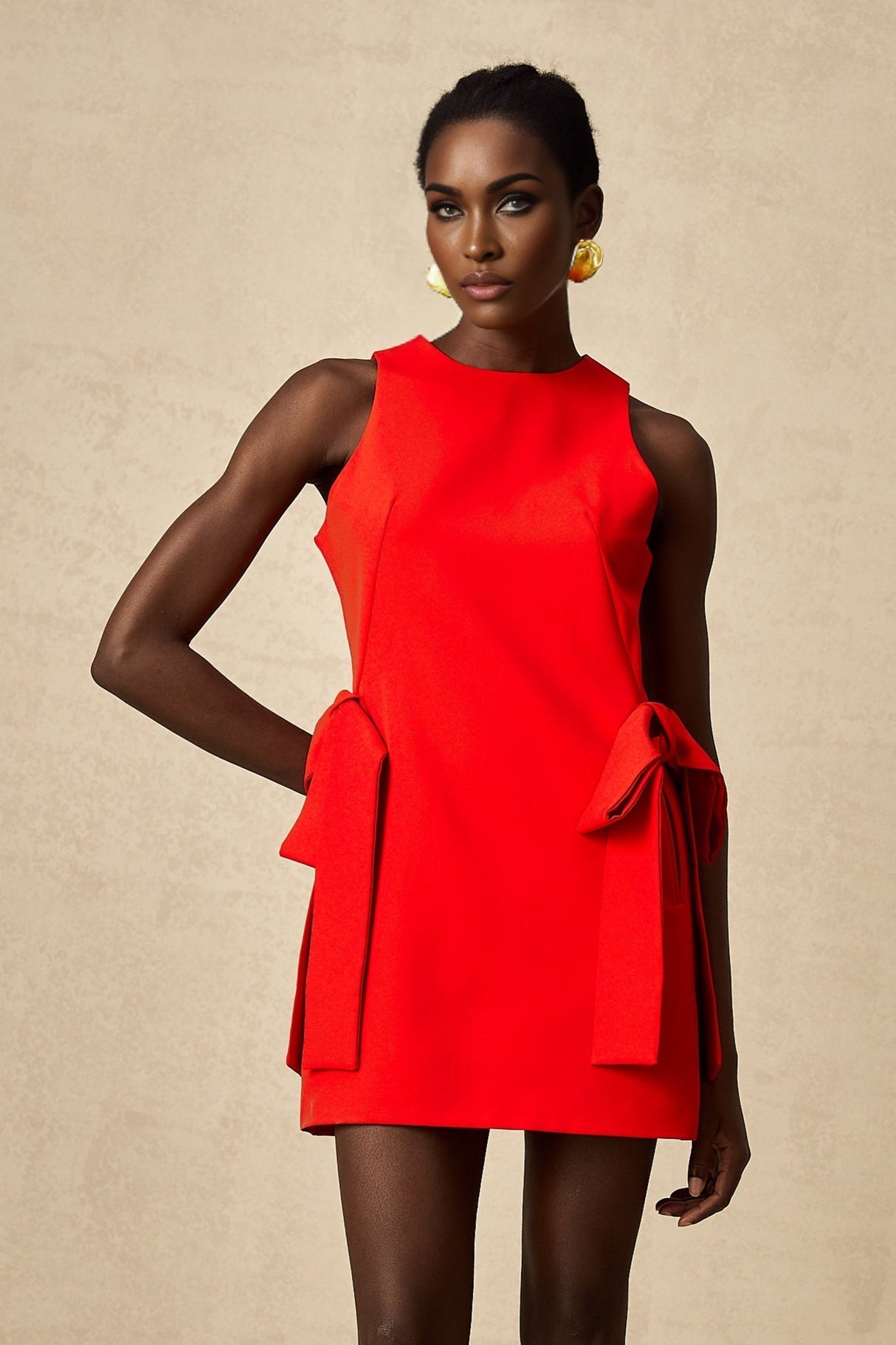 Lucille Mini Dress Red Sleeveless Bow Knot Thigh Length