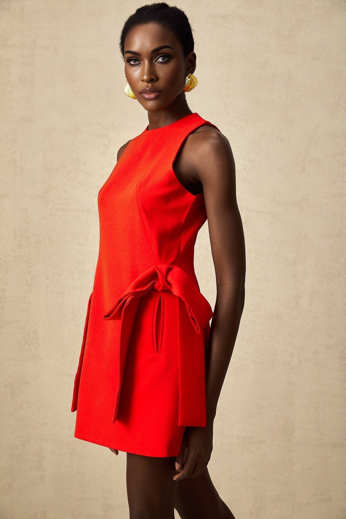 Lucille Mini Dress Red Sleeveless Bow Knot Thigh Length