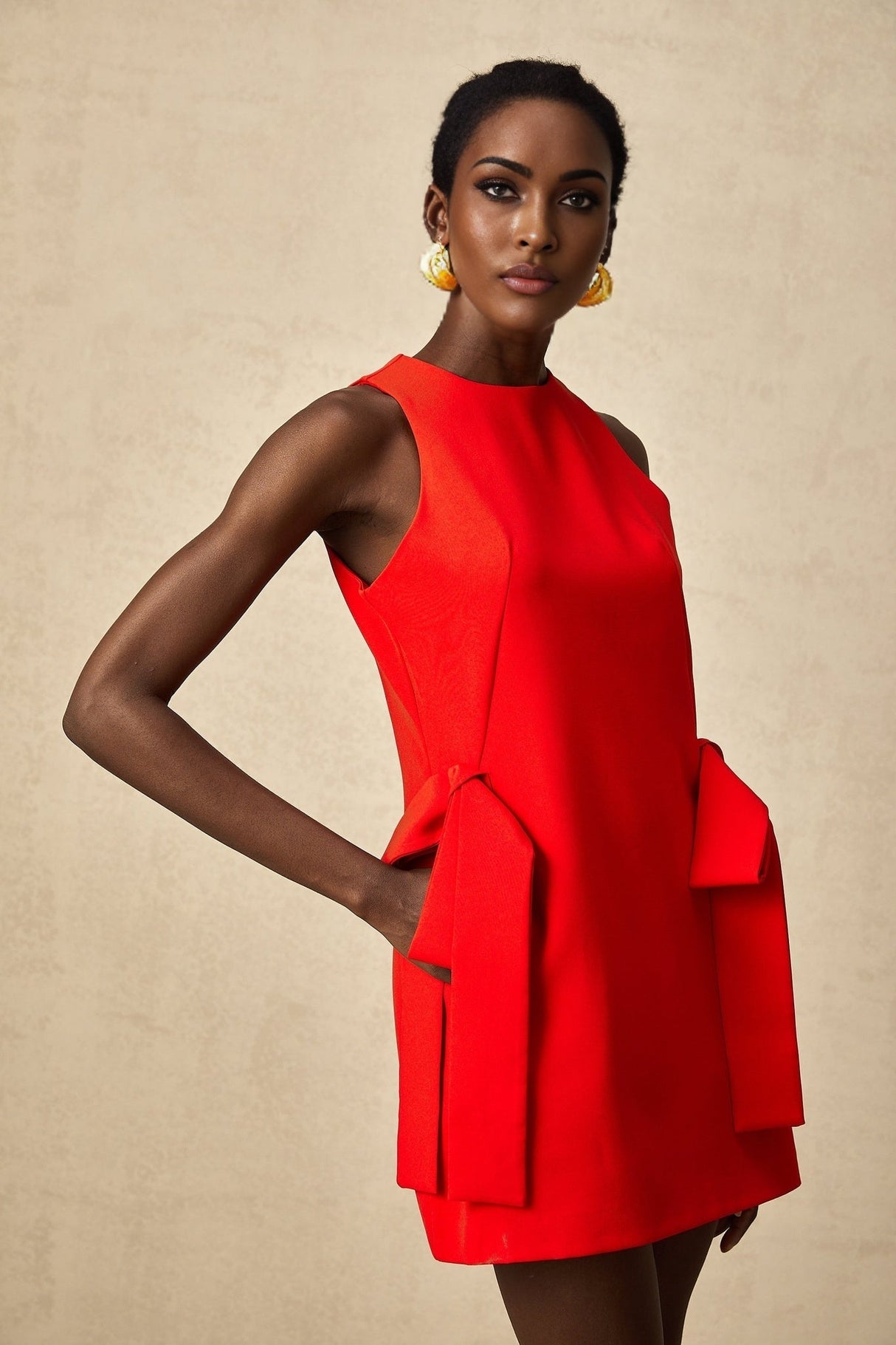 Lucille Mini Dress Red Sleeveless Bow Knot Thigh Length