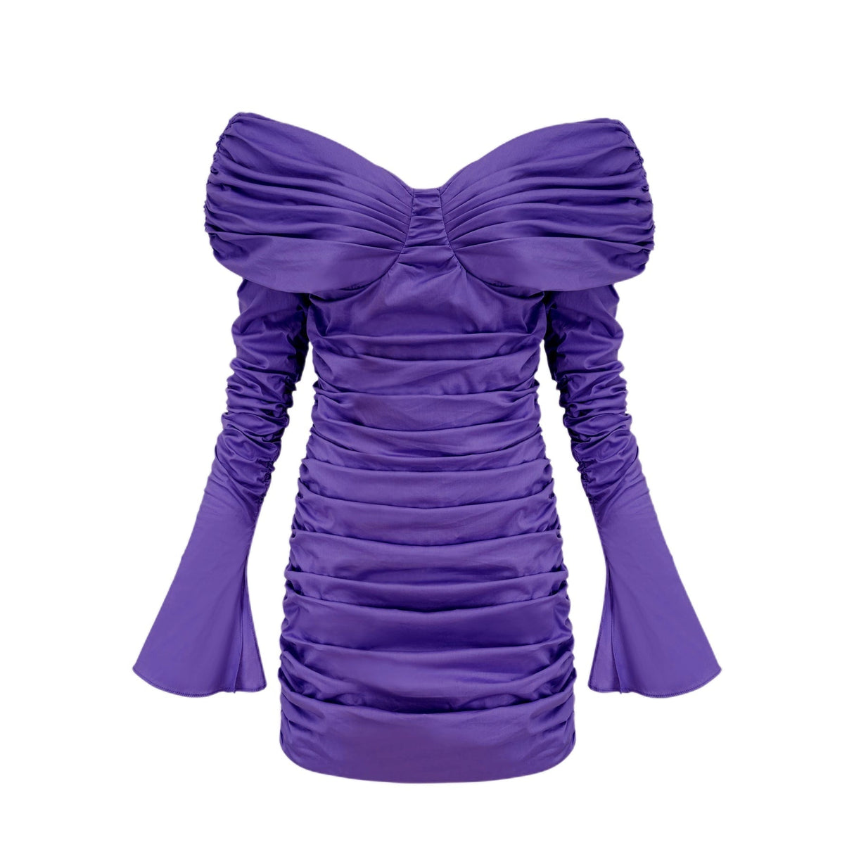 Lucy Mini Dress Ruched Off Shoulder Purple Chic Stretchy