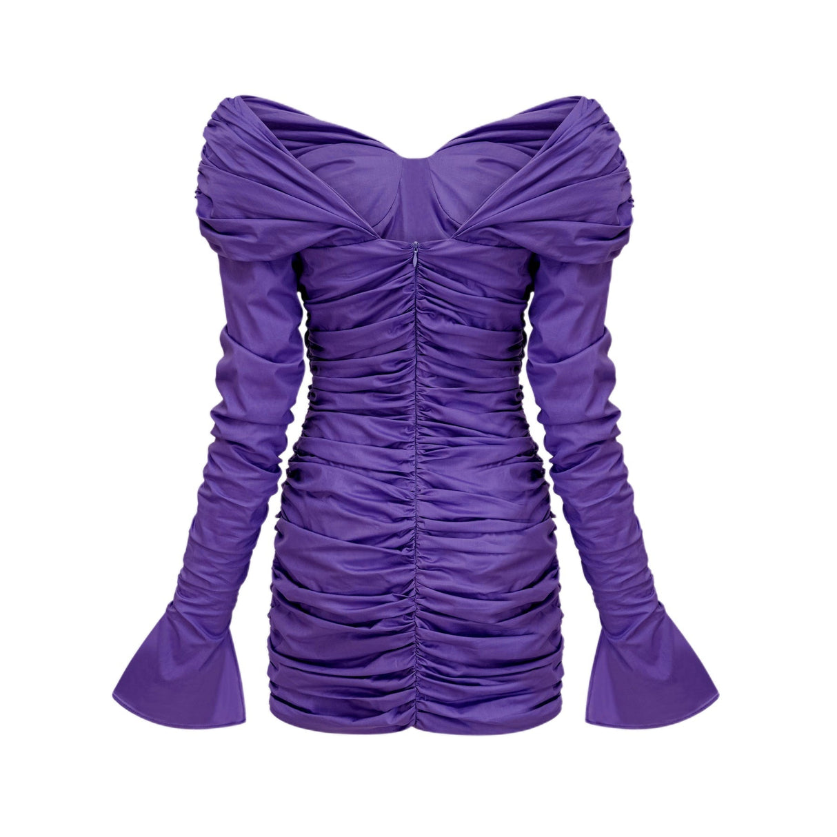 Lucy Mini Dress Ruched Off Shoulder Purple Chic Stretchy