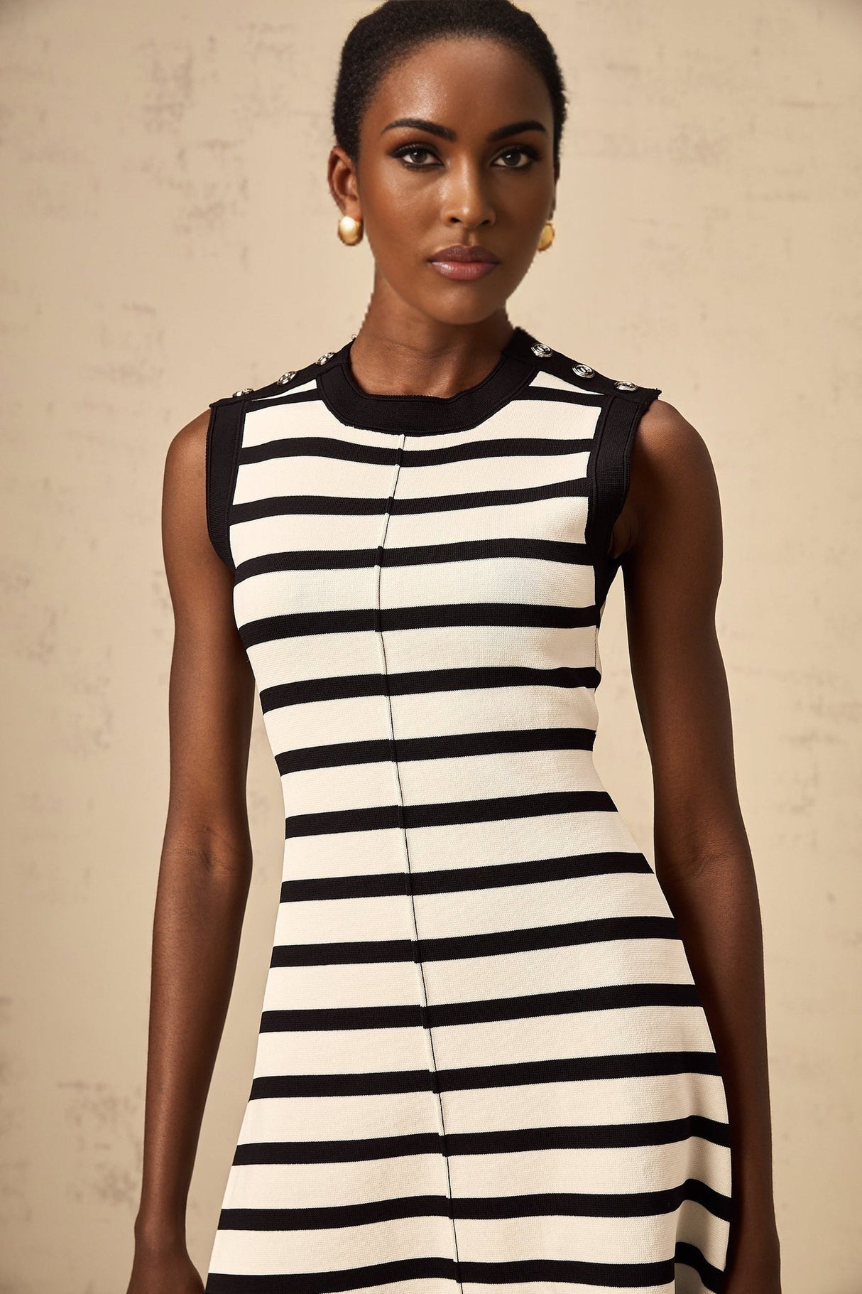 Ludovica Mini Dress Black White Striped Knit Ruffled Hem