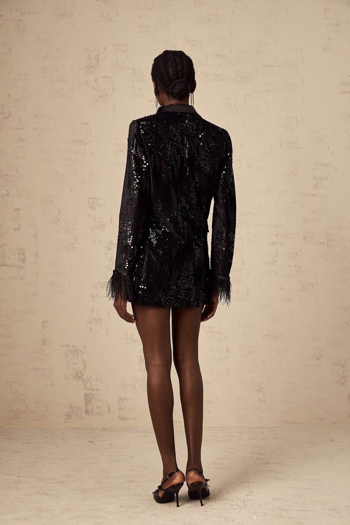 Luigia Blazer Luigia Feather Trim Sequin Black Blazer