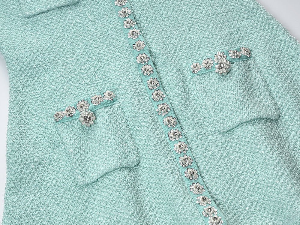 Luisa Dress - Tailored Fit With Flared Skirt - Classic and Sophisticated Style - Textured Fabric - Decorative Buttons