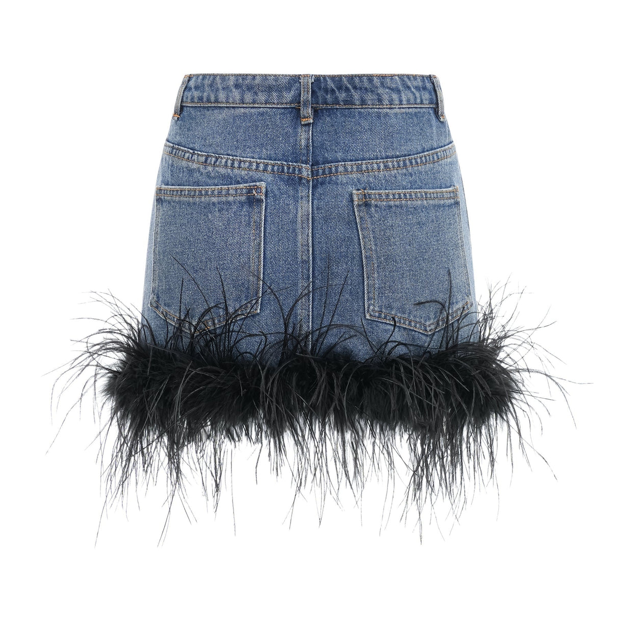 Luna Feather - Trimmed Cropped Top and Denim Skirt Set