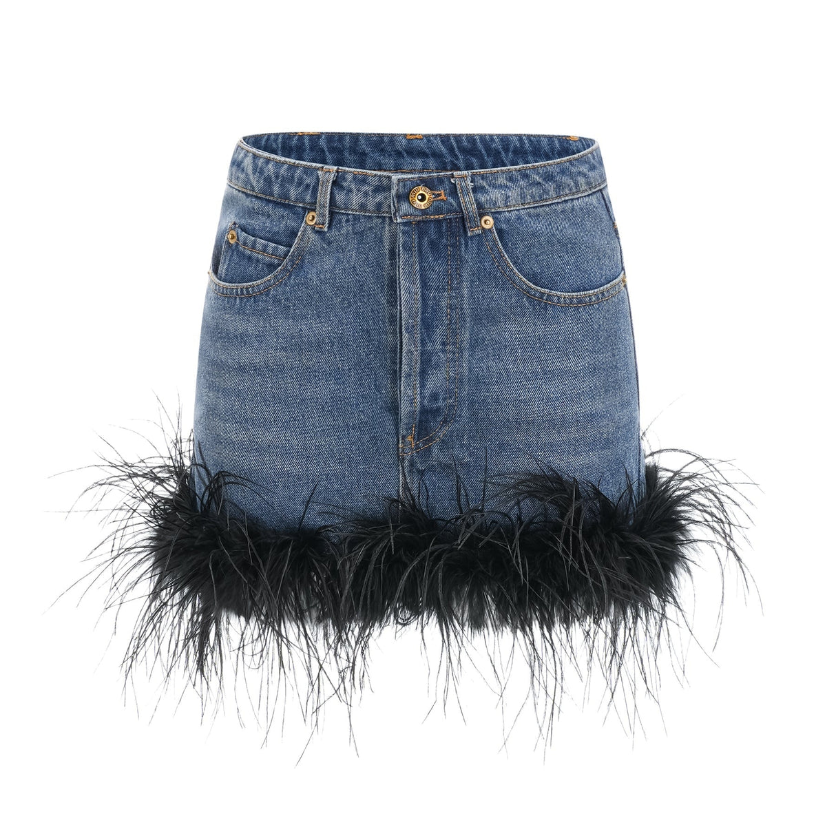 Luna Feather - Trimmed Cropped Top and Denim Skirt Set