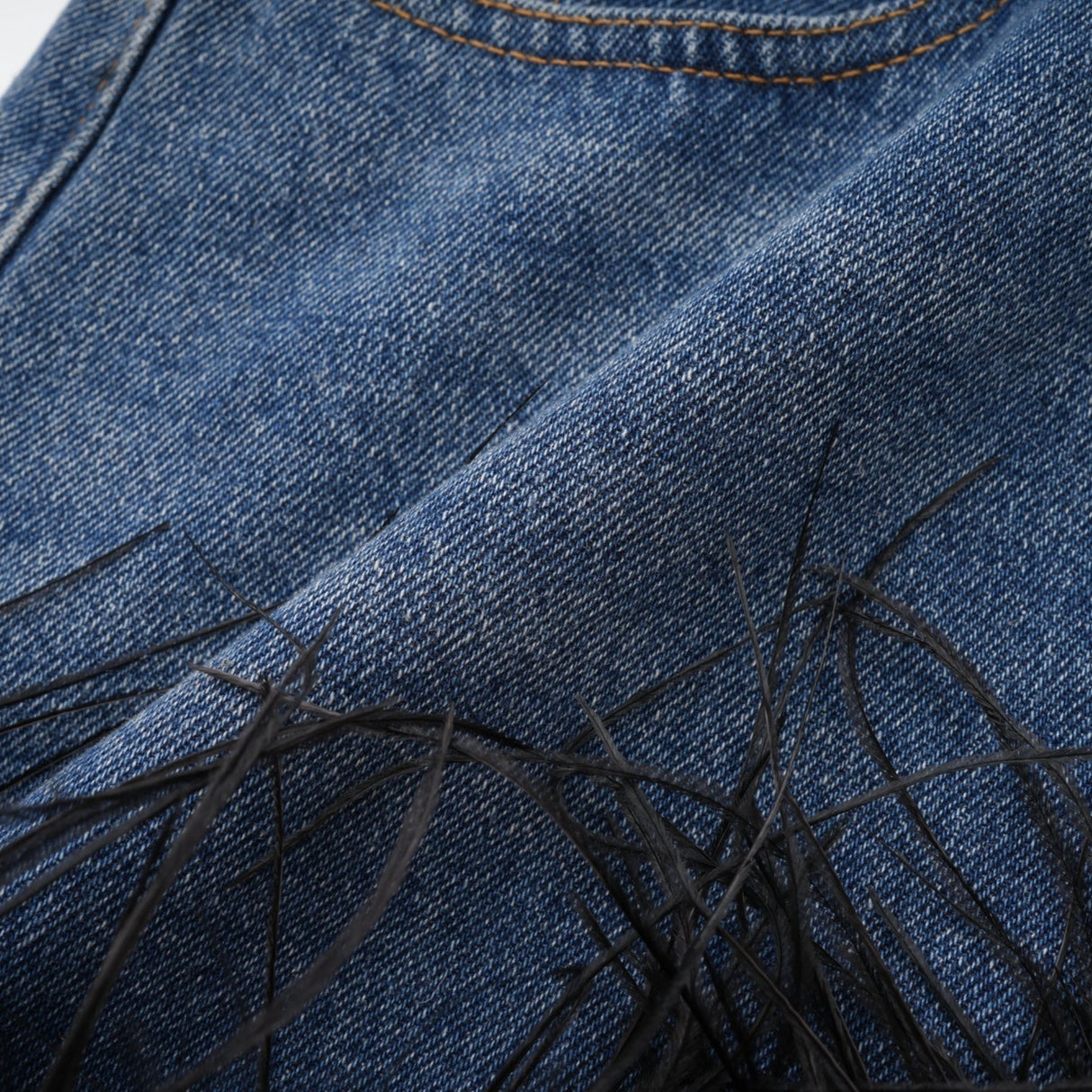 Luna Feather - Trimmed Cropped Top and Denim Skirt Set