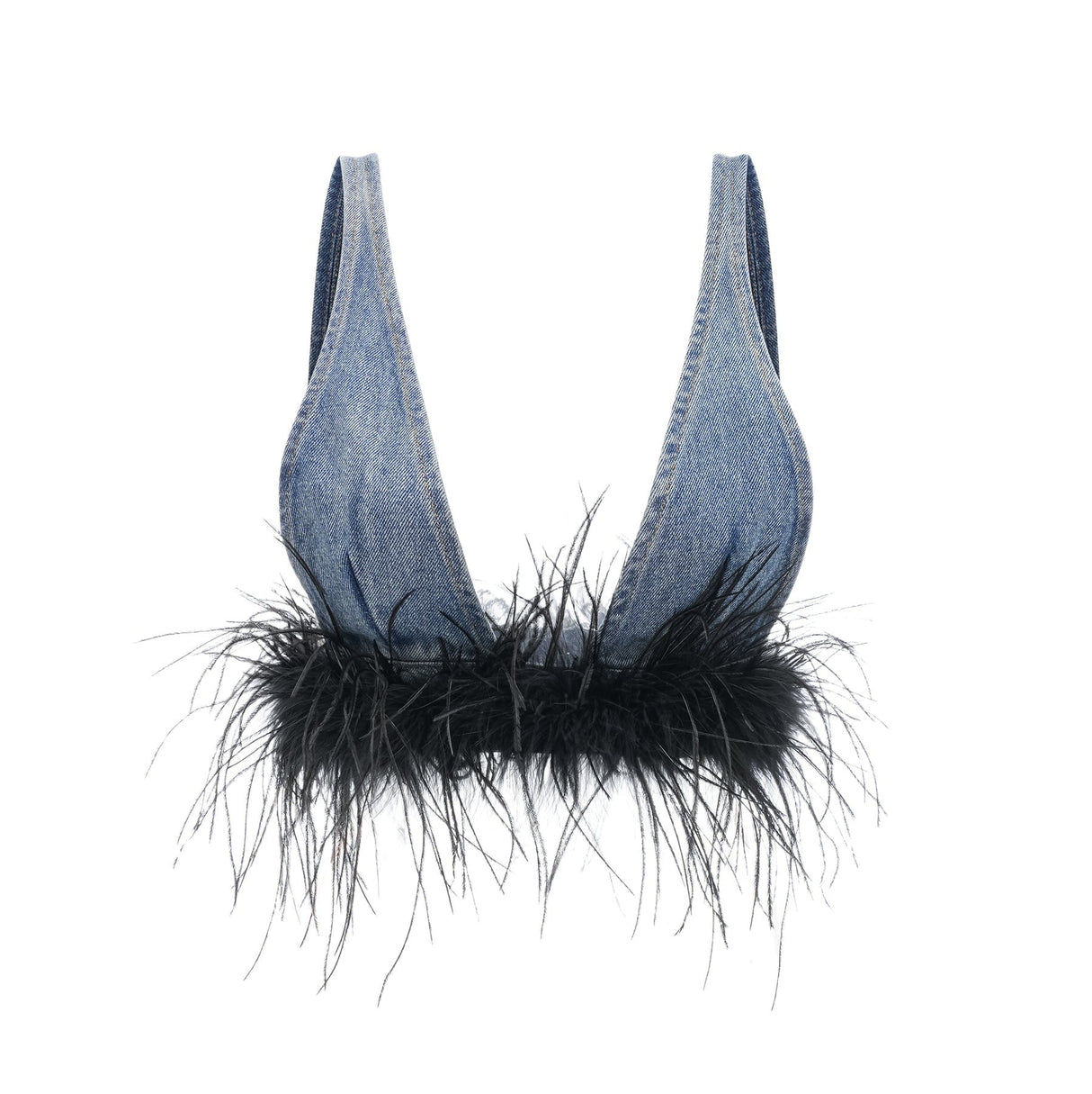 Luna Feather - Trimmed Cropped Top and Denim Skirt Set