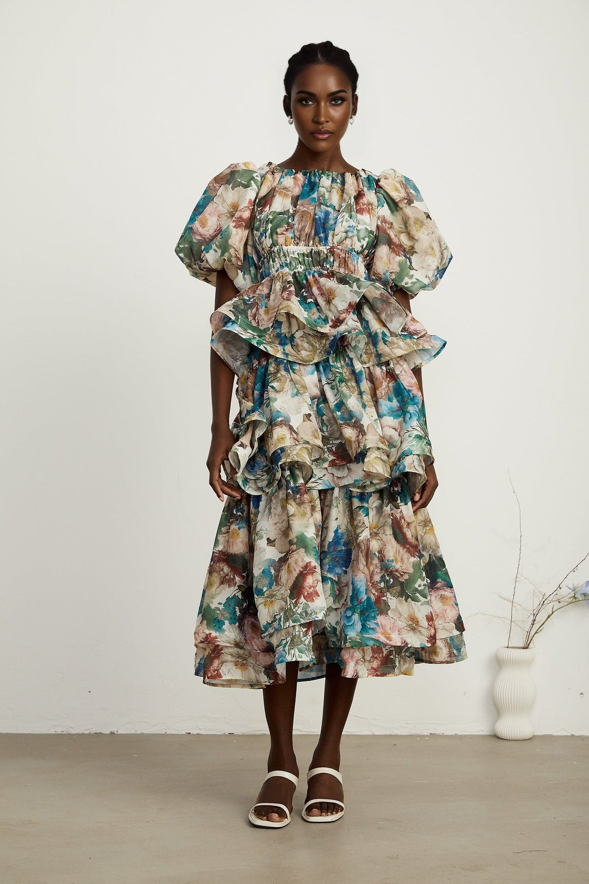 Lylah Floral Tiered Midi Dress