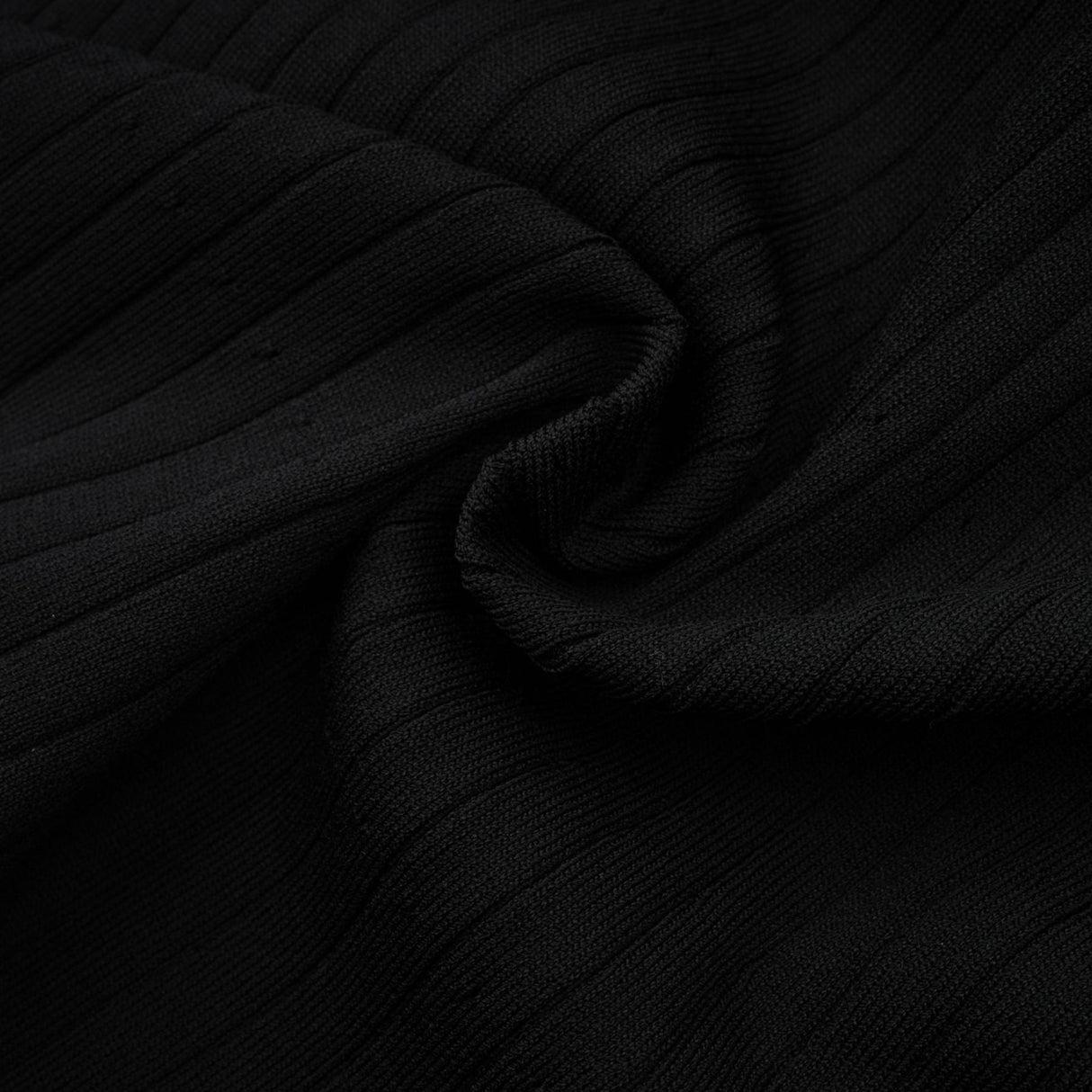 Mabel Midi Dress Black Knit Ruffled Neck Pockets ALine