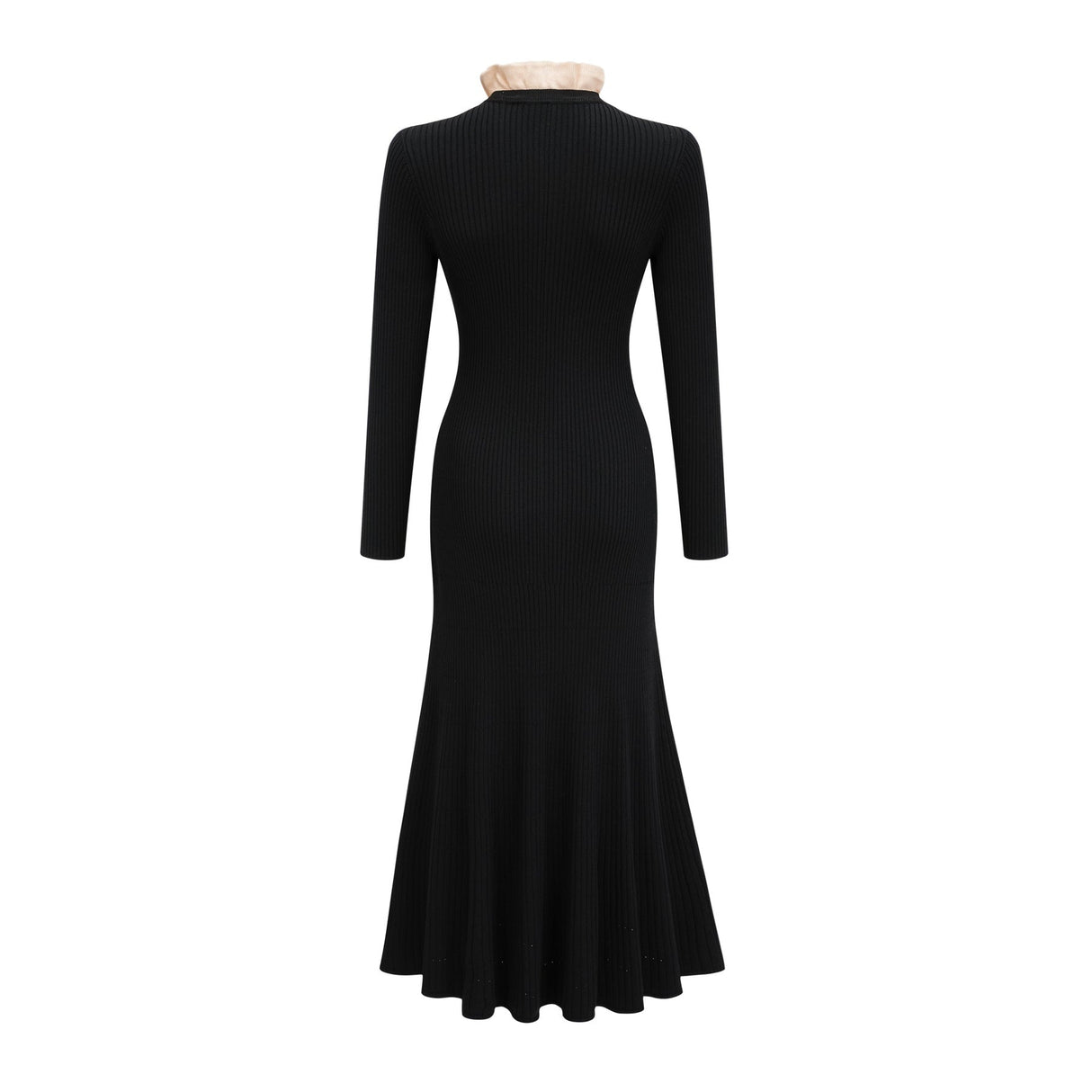 Mabel Midi Dress Black Knit Ruffled Neck Pockets ALine