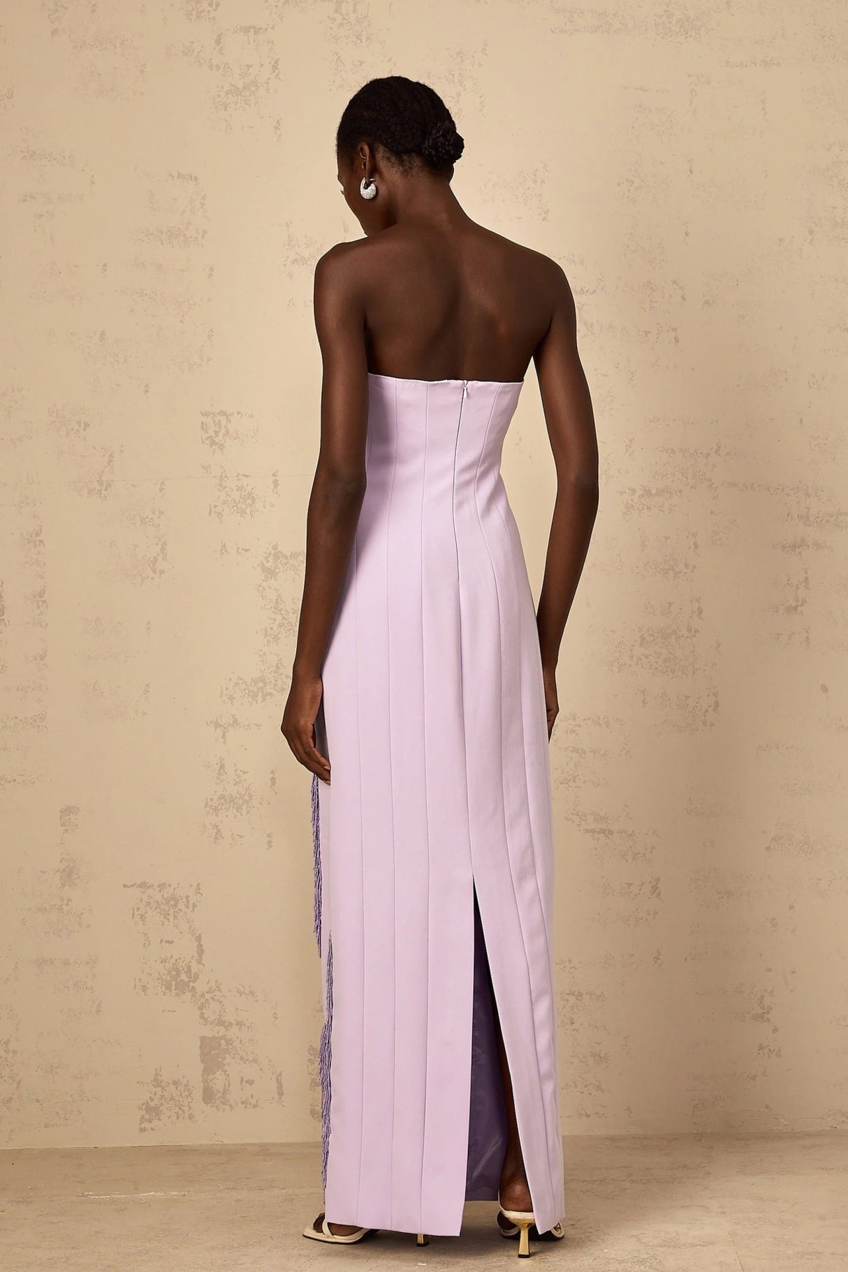 Mackenzie Maxi Dress Purple Beaded Fringe Detail & Back Slit