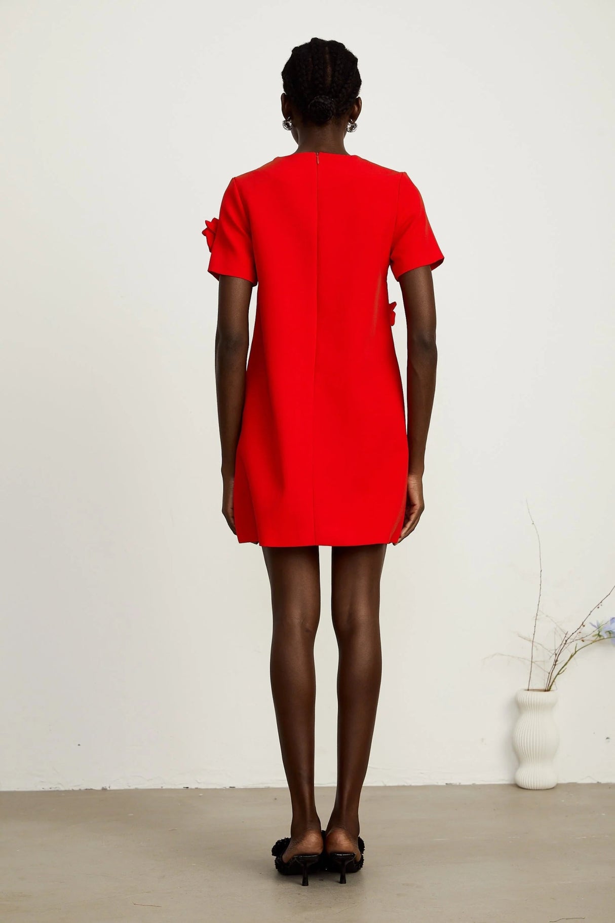 Mackenzie Mini Dress Red Floral Appliqu Short Sleeve Thigh Length