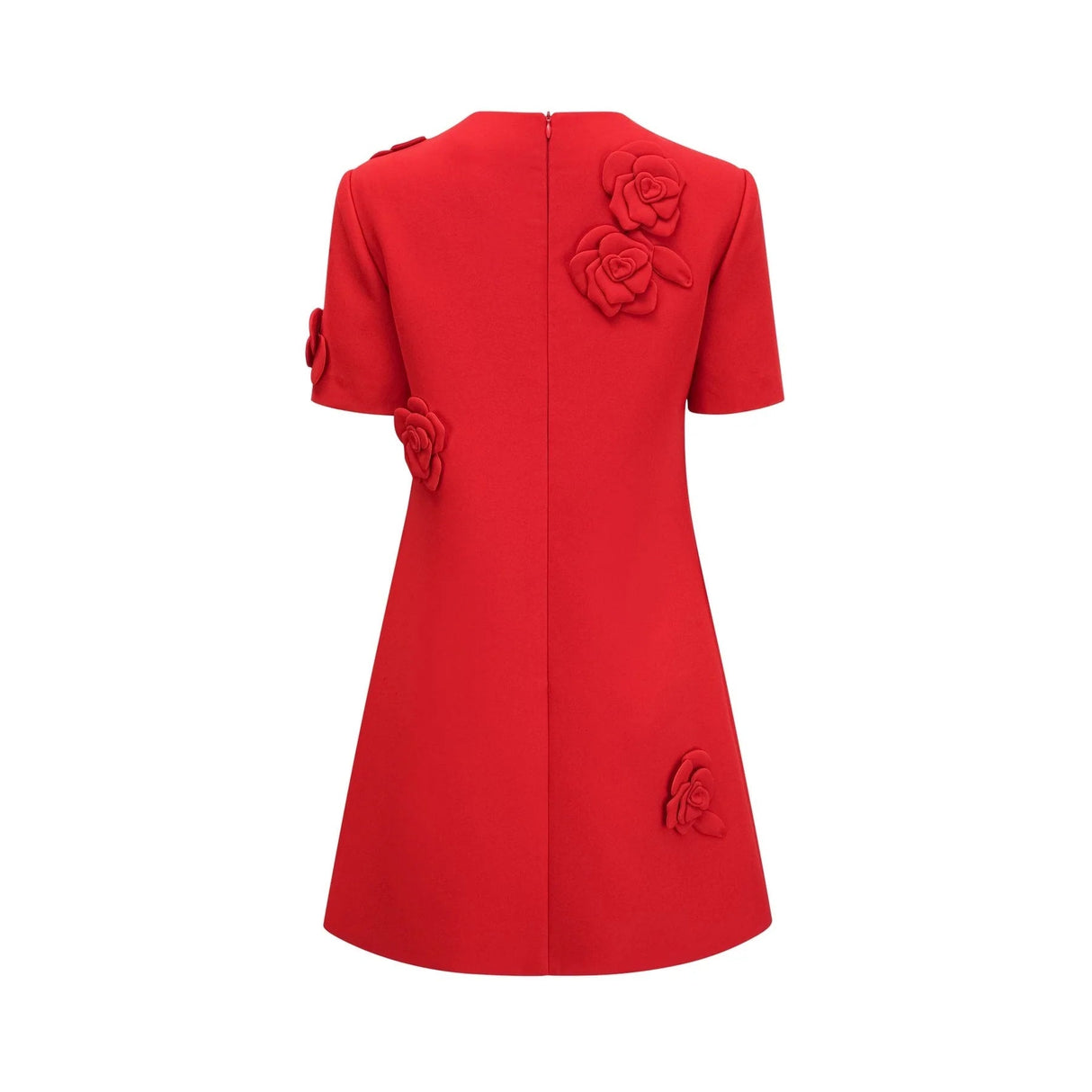 Mackenzie Mini Dress Red Floral Appliqu Short Sleeve Thigh Length