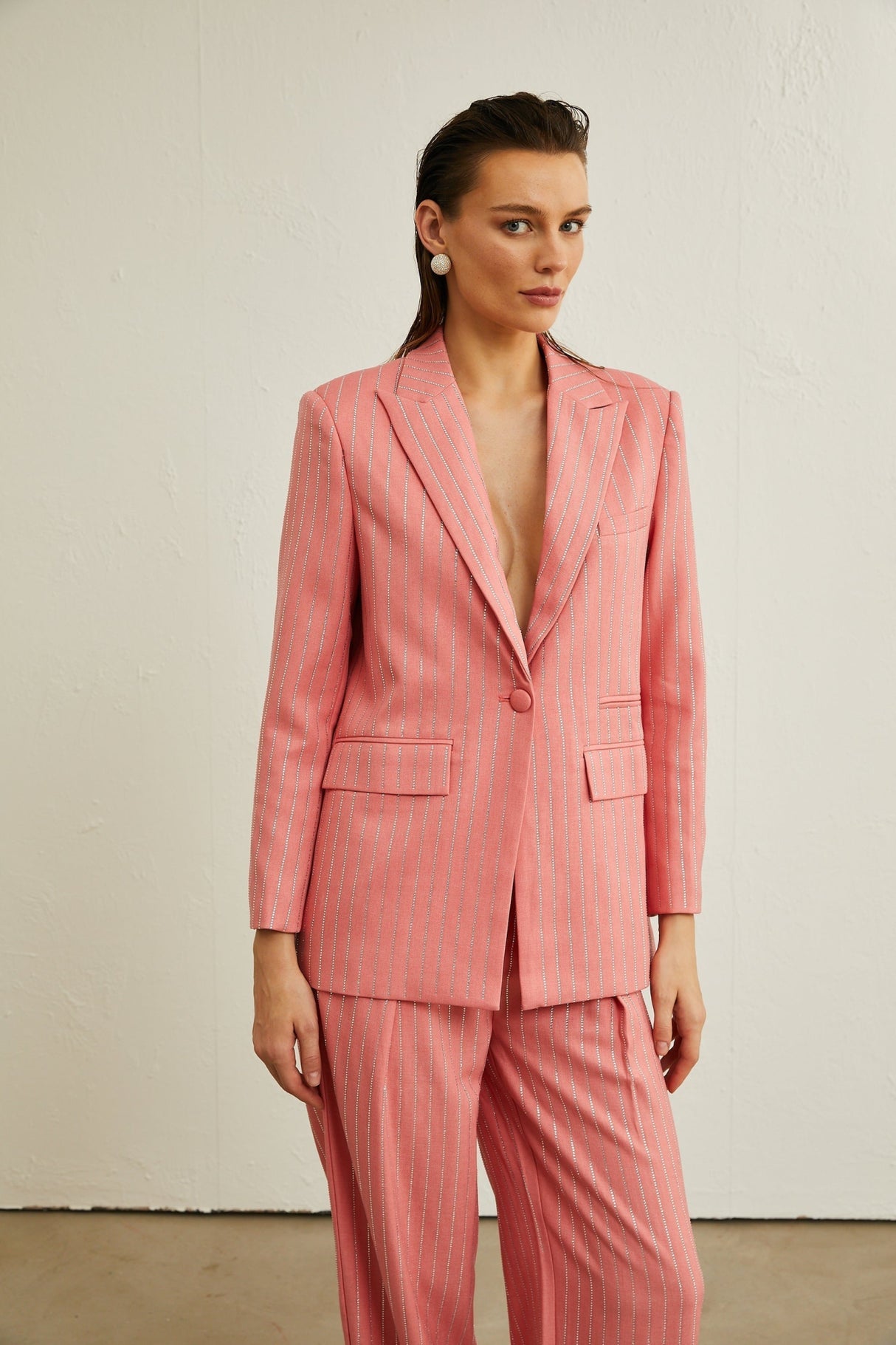 Macy Jacket & Trousers in Vertical Stripe Pattern