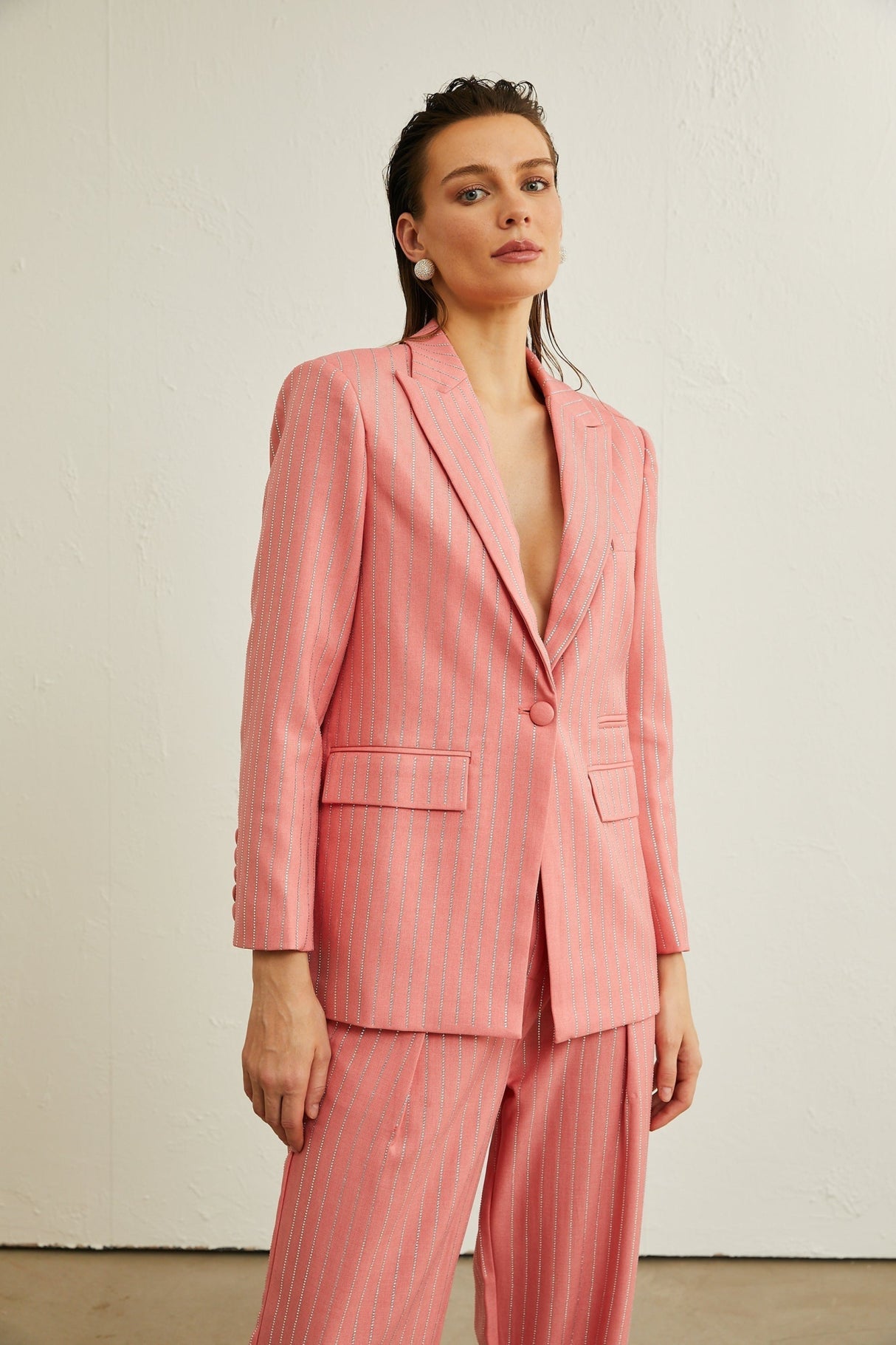 Macy Jacket & Trousers in Vertical Stripe Pattern