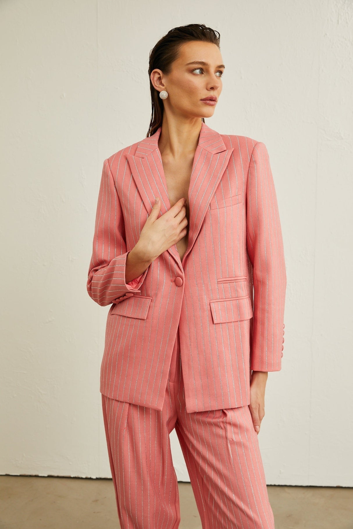 Macy Jacket & Trousers in Vertical Stripe Pattern