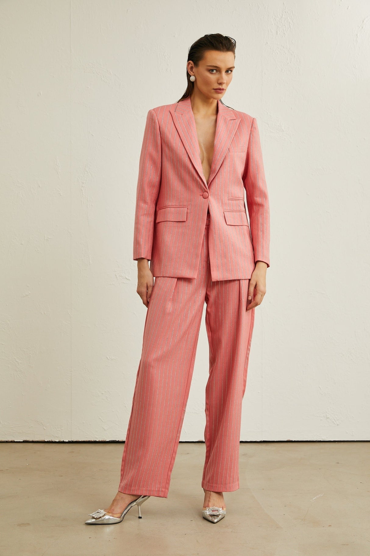 Macy Jacket & Trousers in Vertical Stripe Pattern