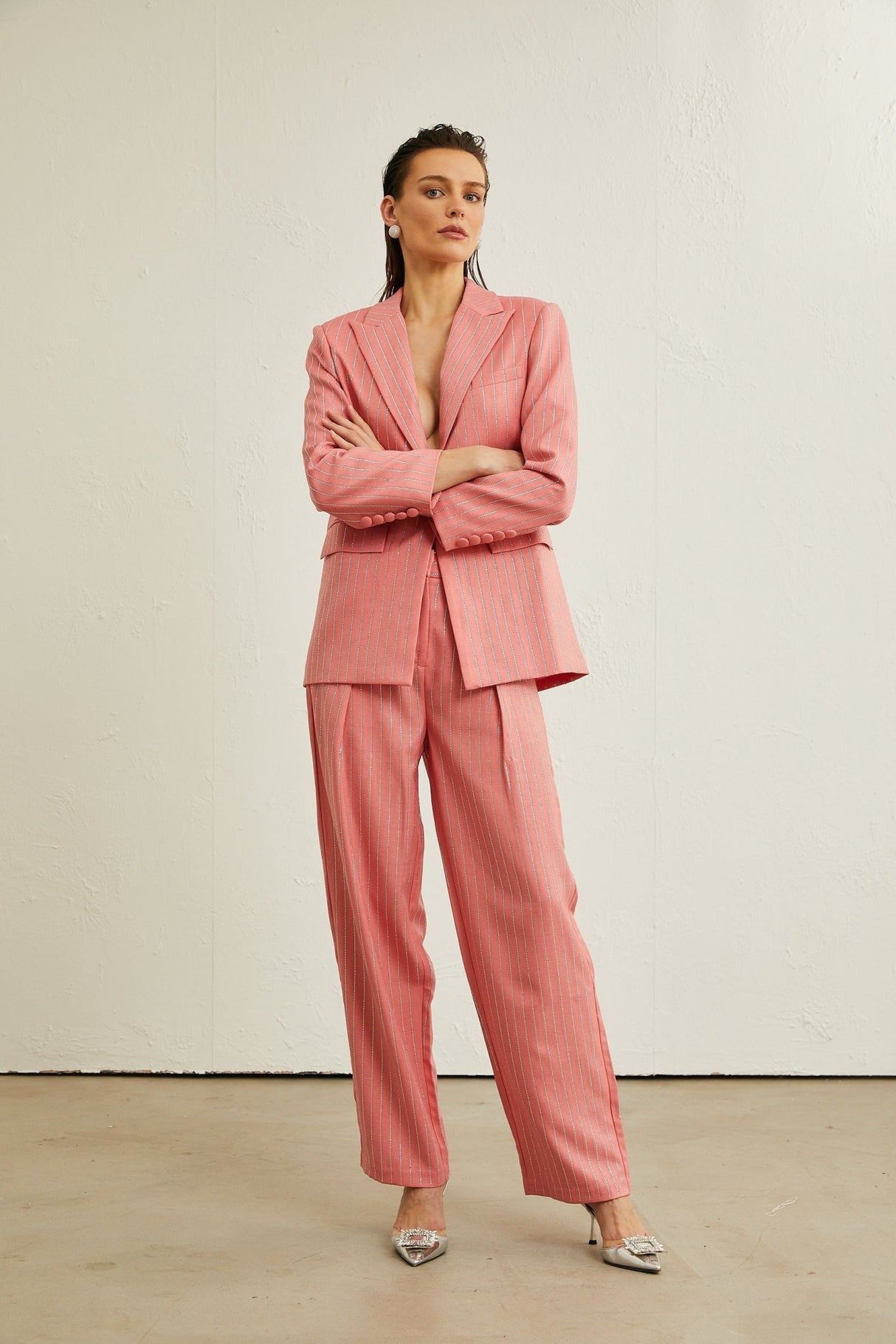 Macy Jacket & Trousers in Vertical Stripe Pattern