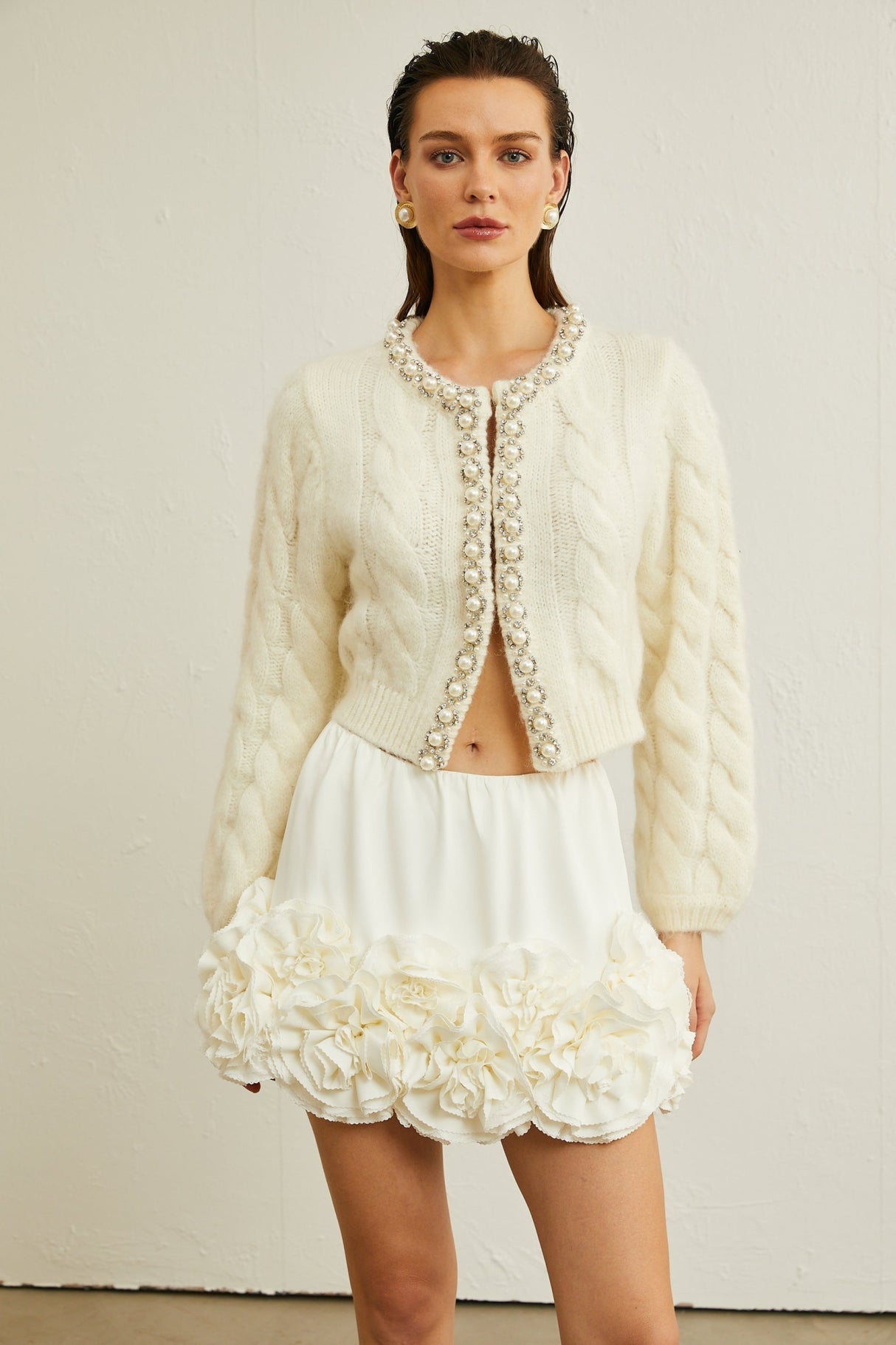 Macy Jacket White Faux Pearl Knit