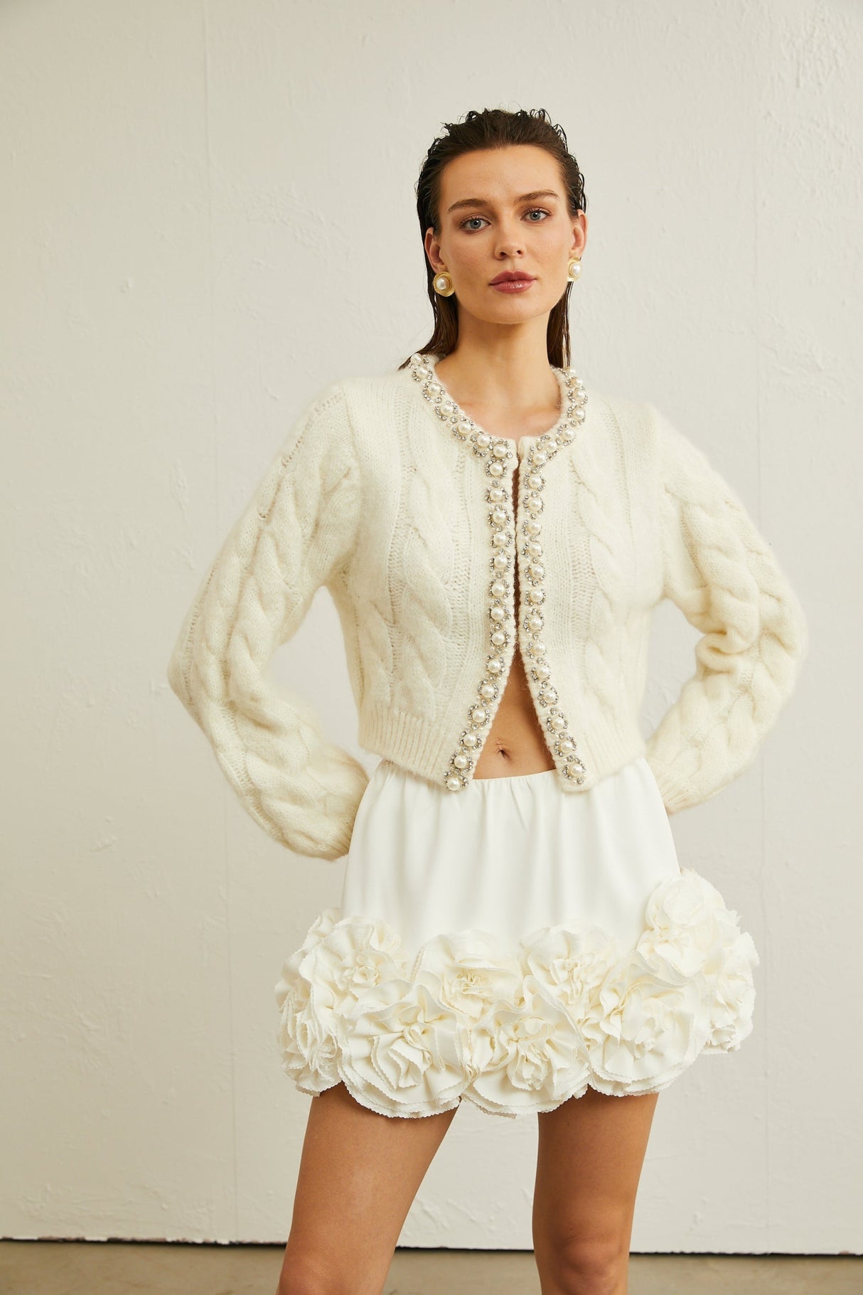 Macy Jacket White Faux Pearl Knit