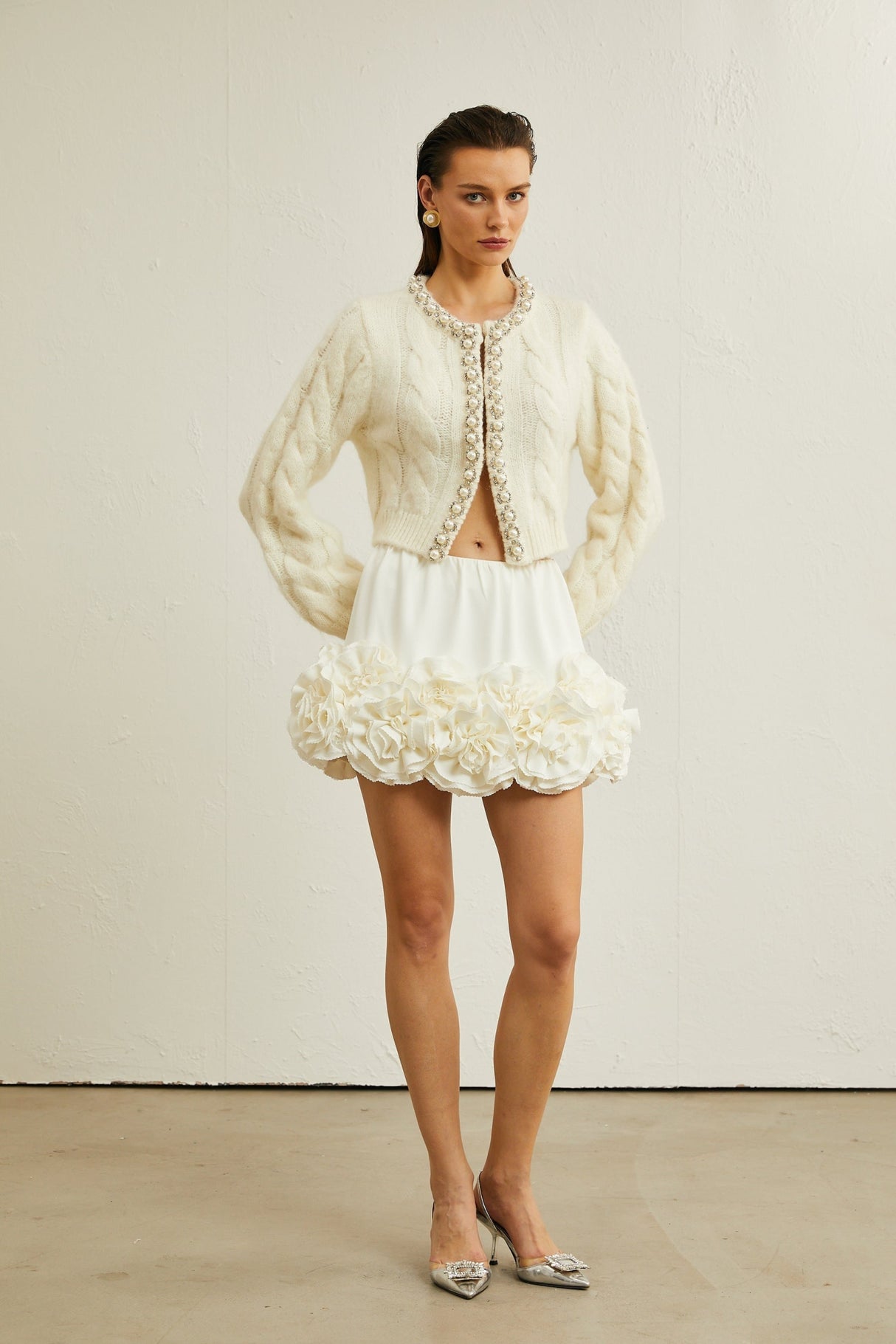 Macy Jacket White Faux Pearl Knit