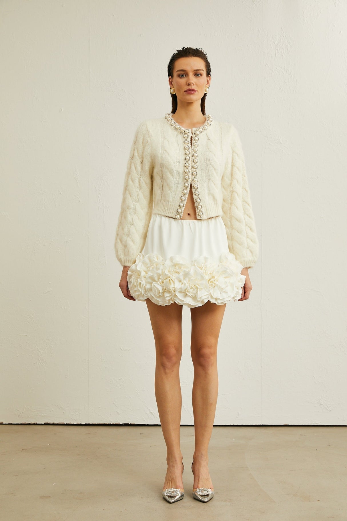 Macy Jacket White Faux Pearl Knit